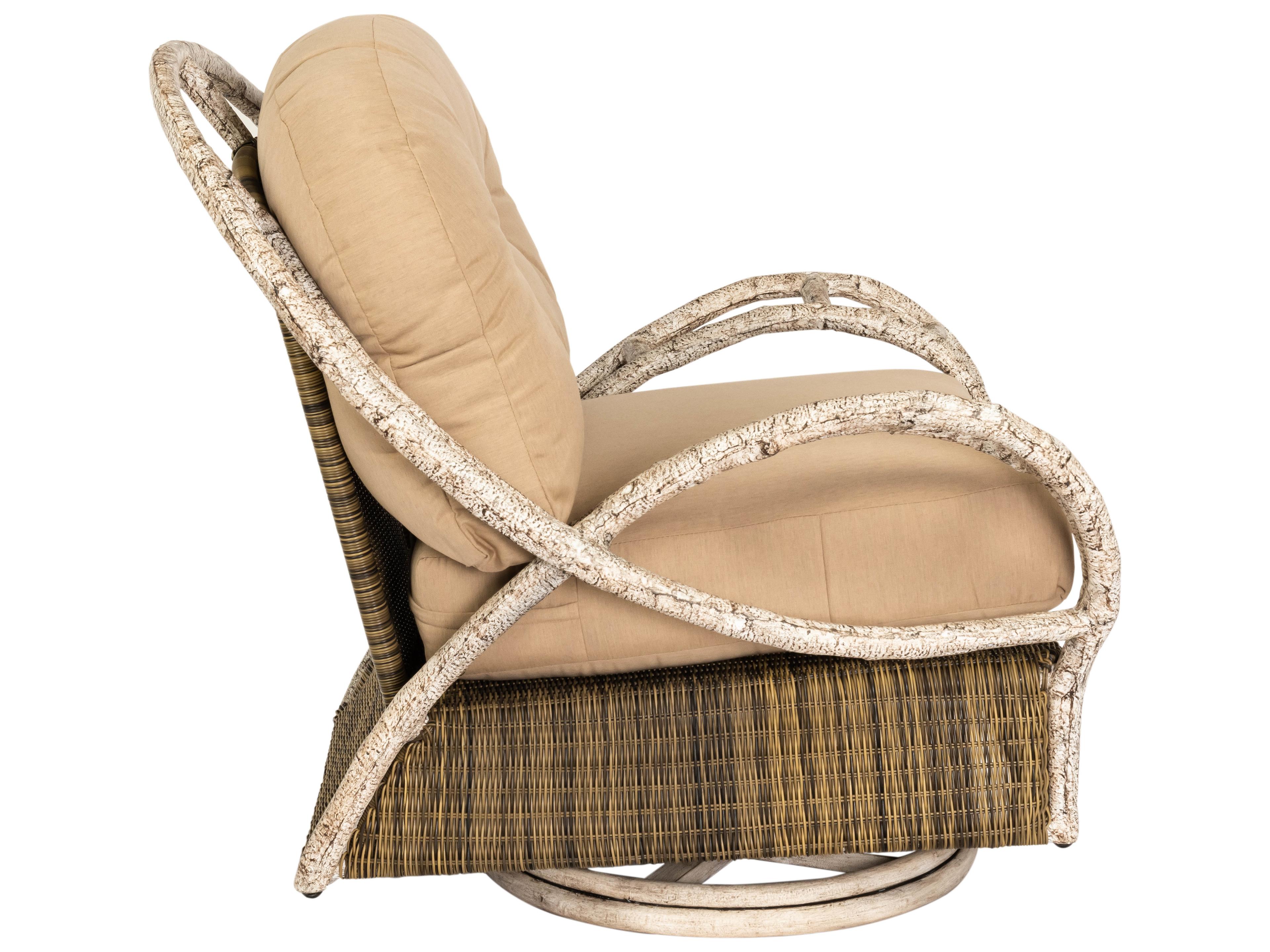 Woodard Whitecraft River Run Wicker Antique Palm Butterfly Swivel Patio Lounge Chair