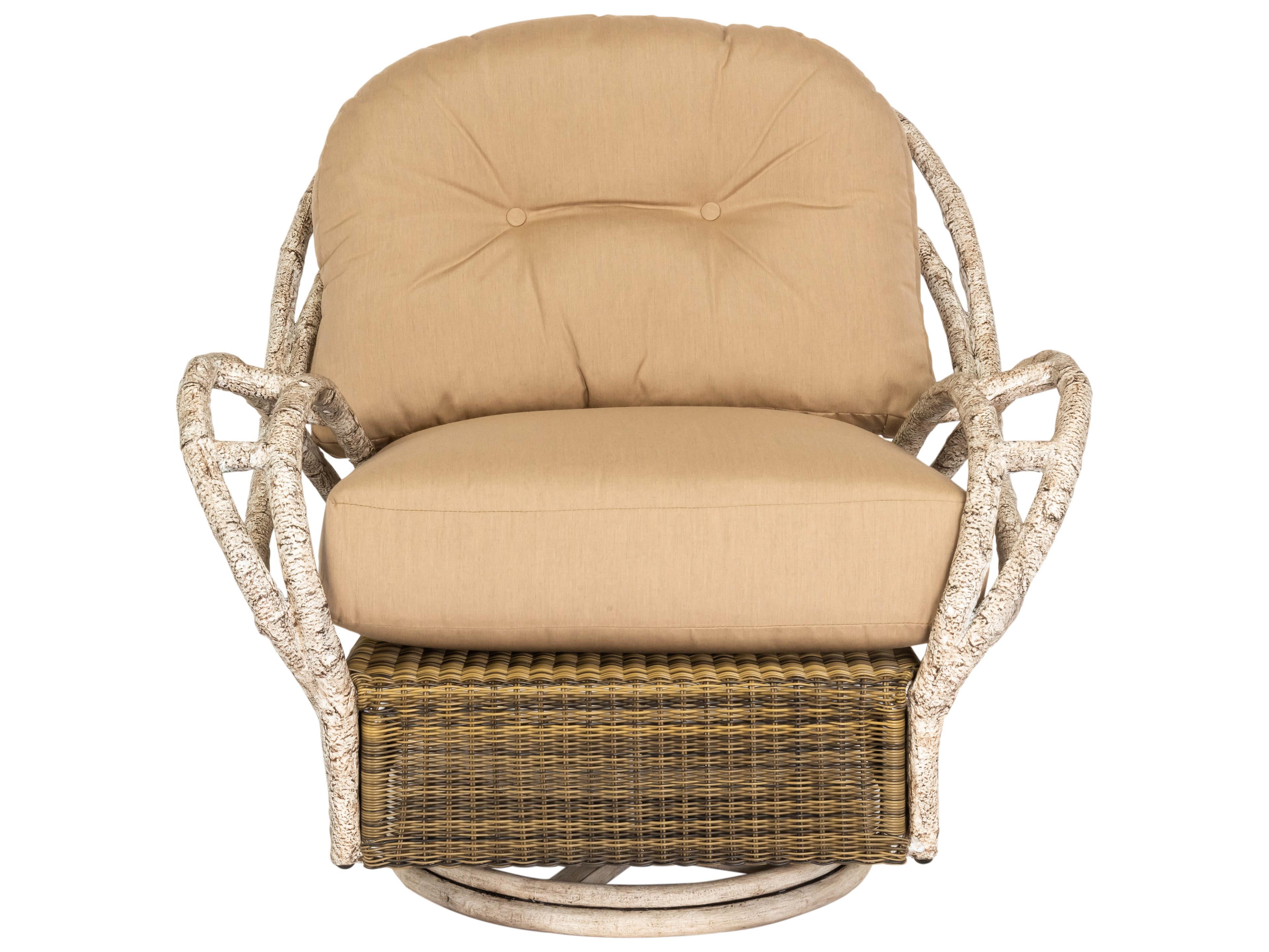 Woodard Whitecraft River Run Wicker Antique Palm Butterfly Swivel Patio Lounge Chair