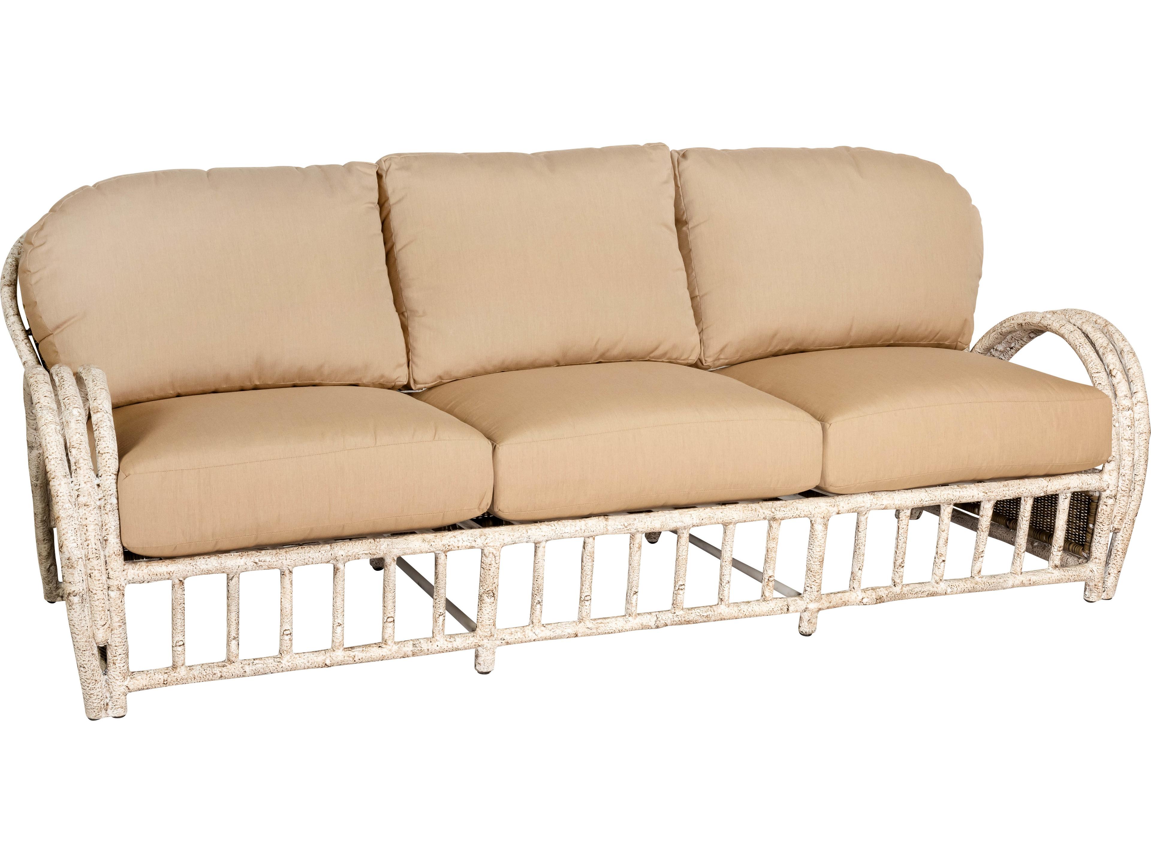 Woodard Whitecraft River Run Wicker Antique Palm Outdoor Patio Sofa