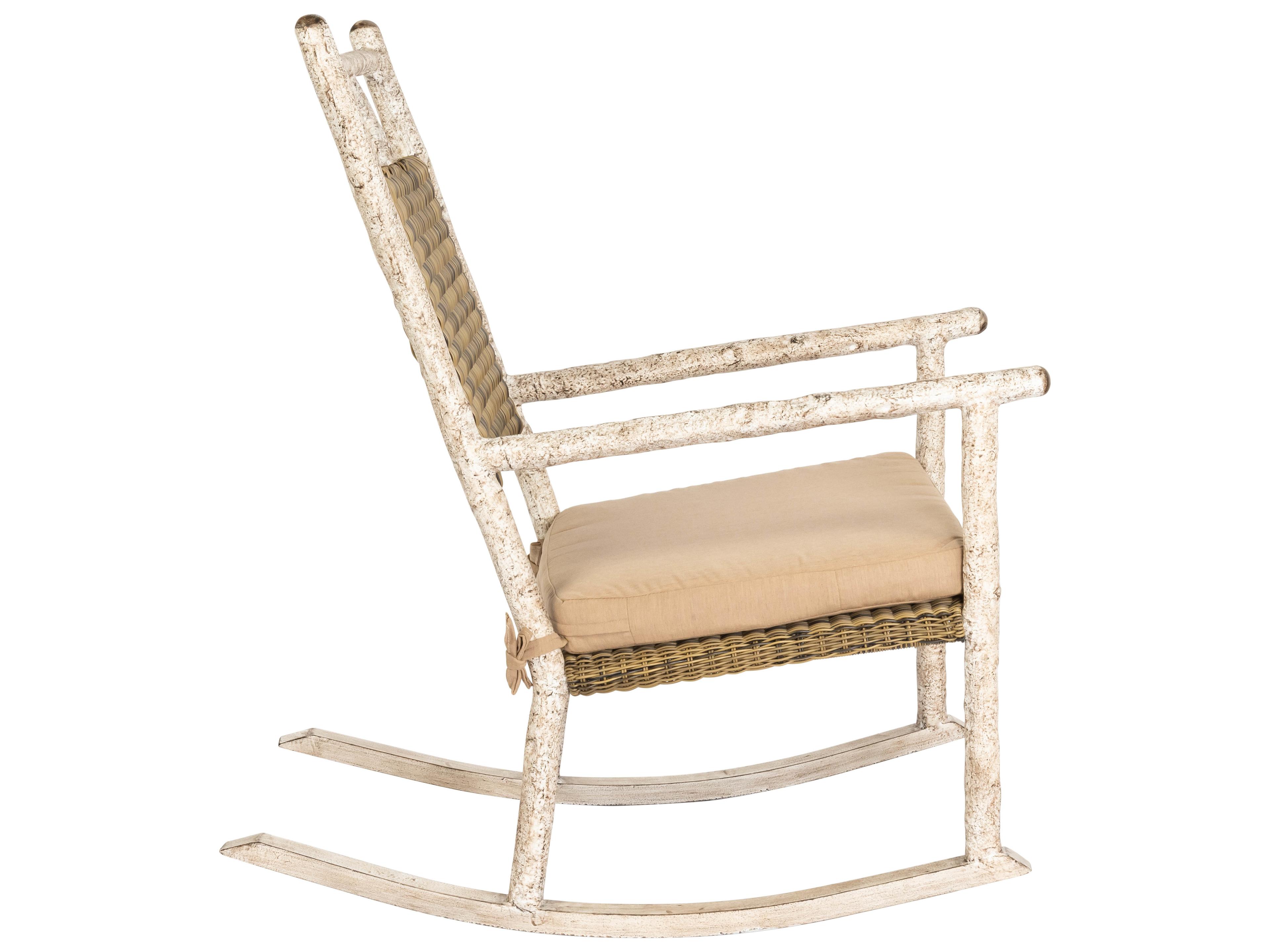 Woodard Whitecraft River Run Antique Palm Wicker Rocker Outdoor Lounge Chair