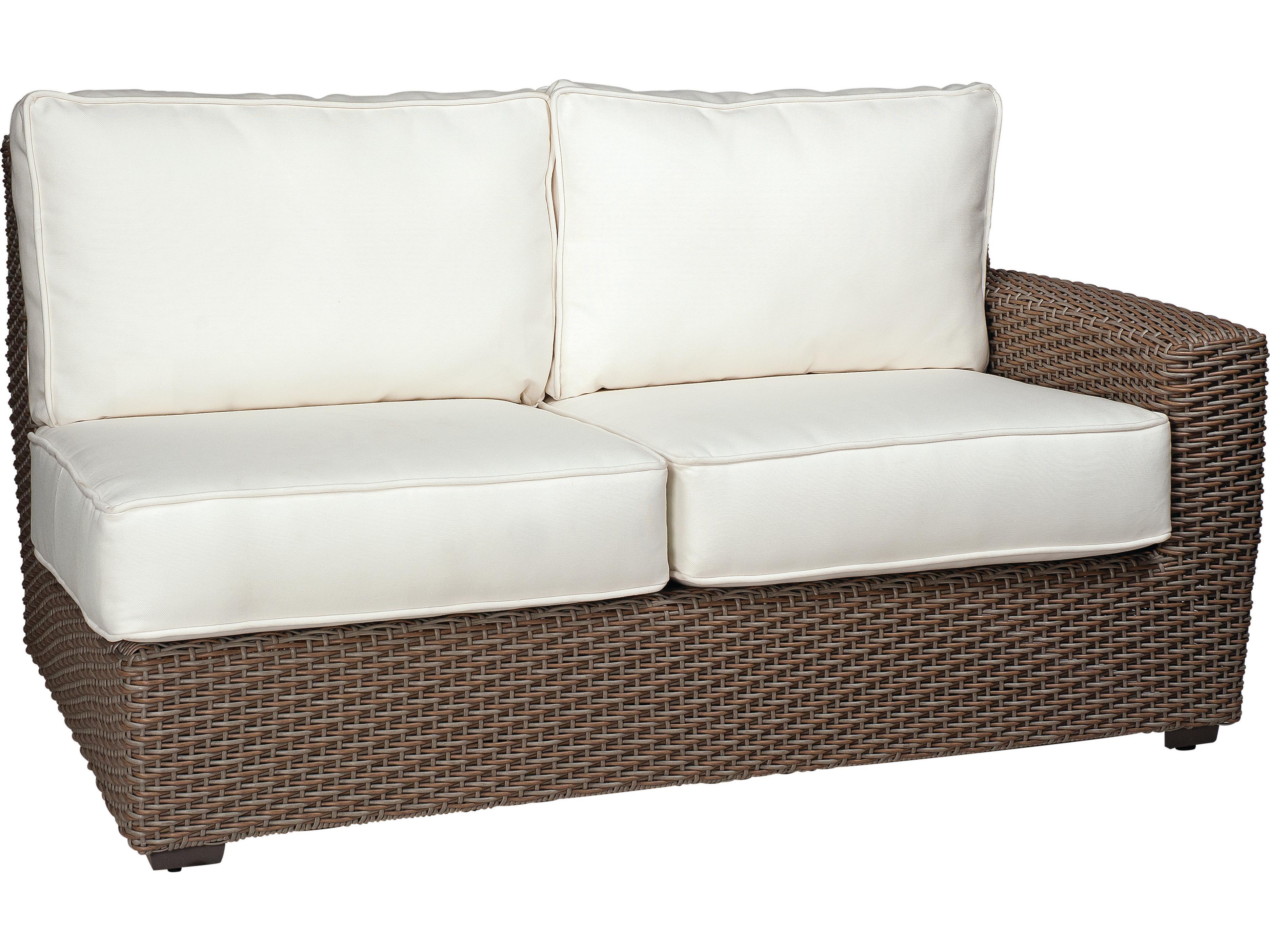 Woodard Whitecraft Augusta Wicker Aged Teak Left Arm Outdoor Loveseat