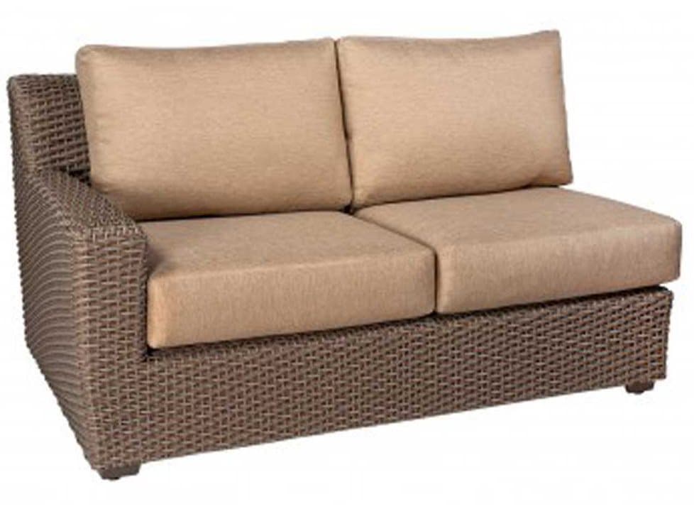 Woodard Whitecraft Augusta Wicker Aged Teak Right Arm Outdoor Patio Loveseat