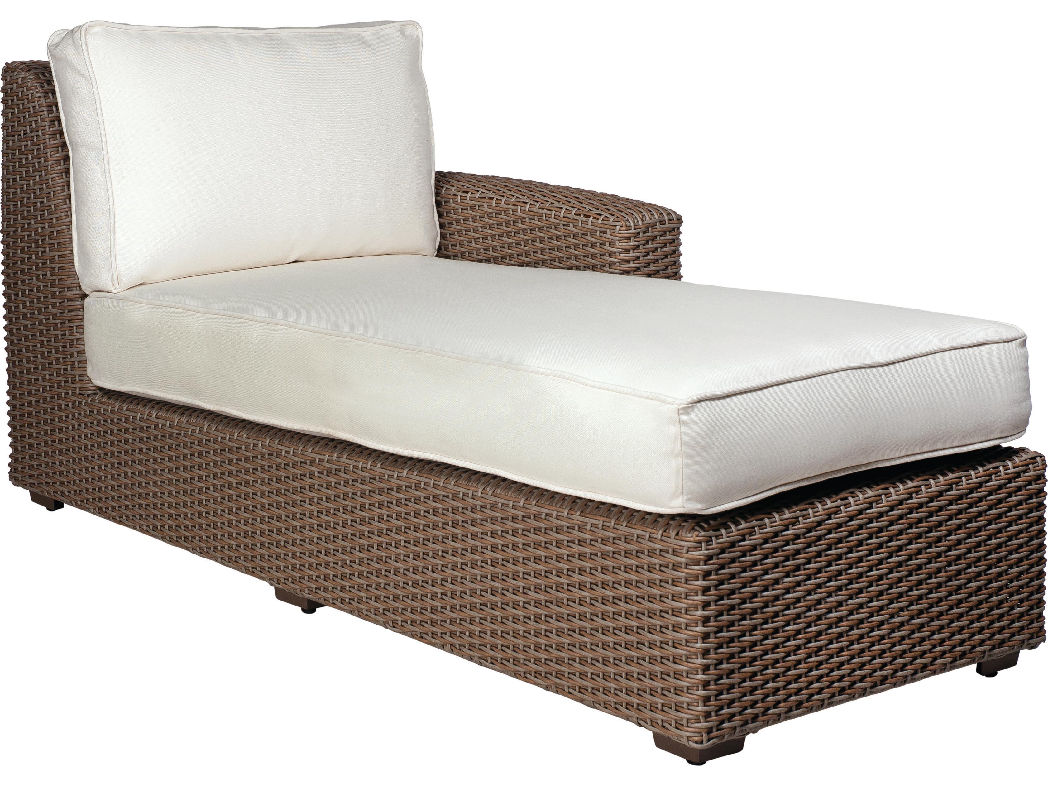 Woodard Whitecraft Augusta Wicker Aged Teak Left Arm Patio Chaise Lounge