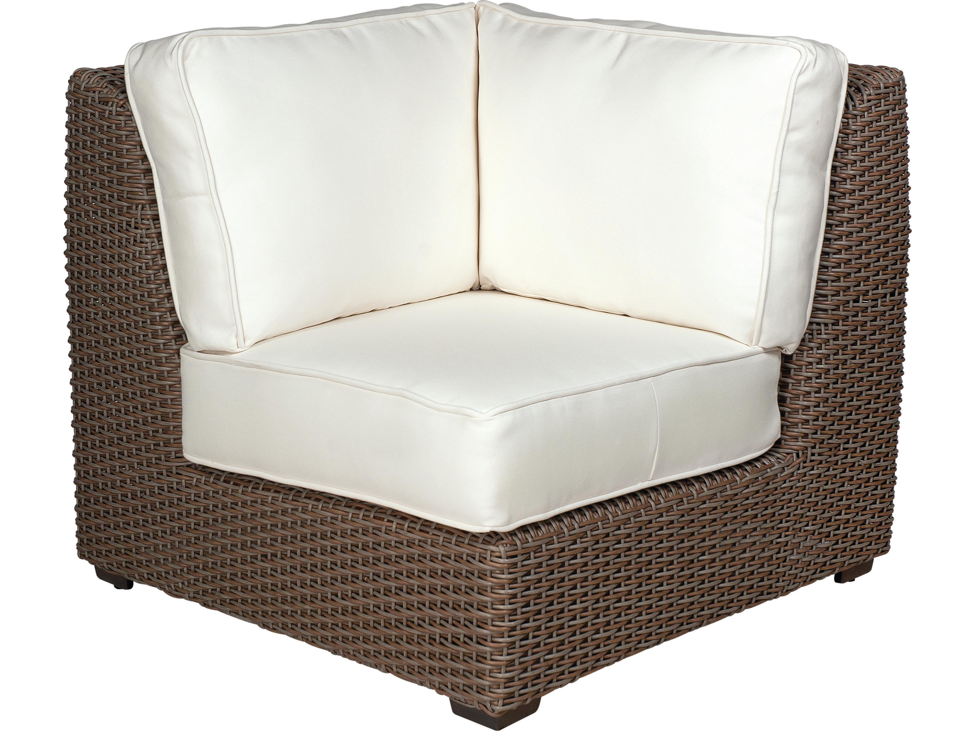 Woodard Whitecraft Augusta Wicker Aged Teak Corner Patio Lounge Chair