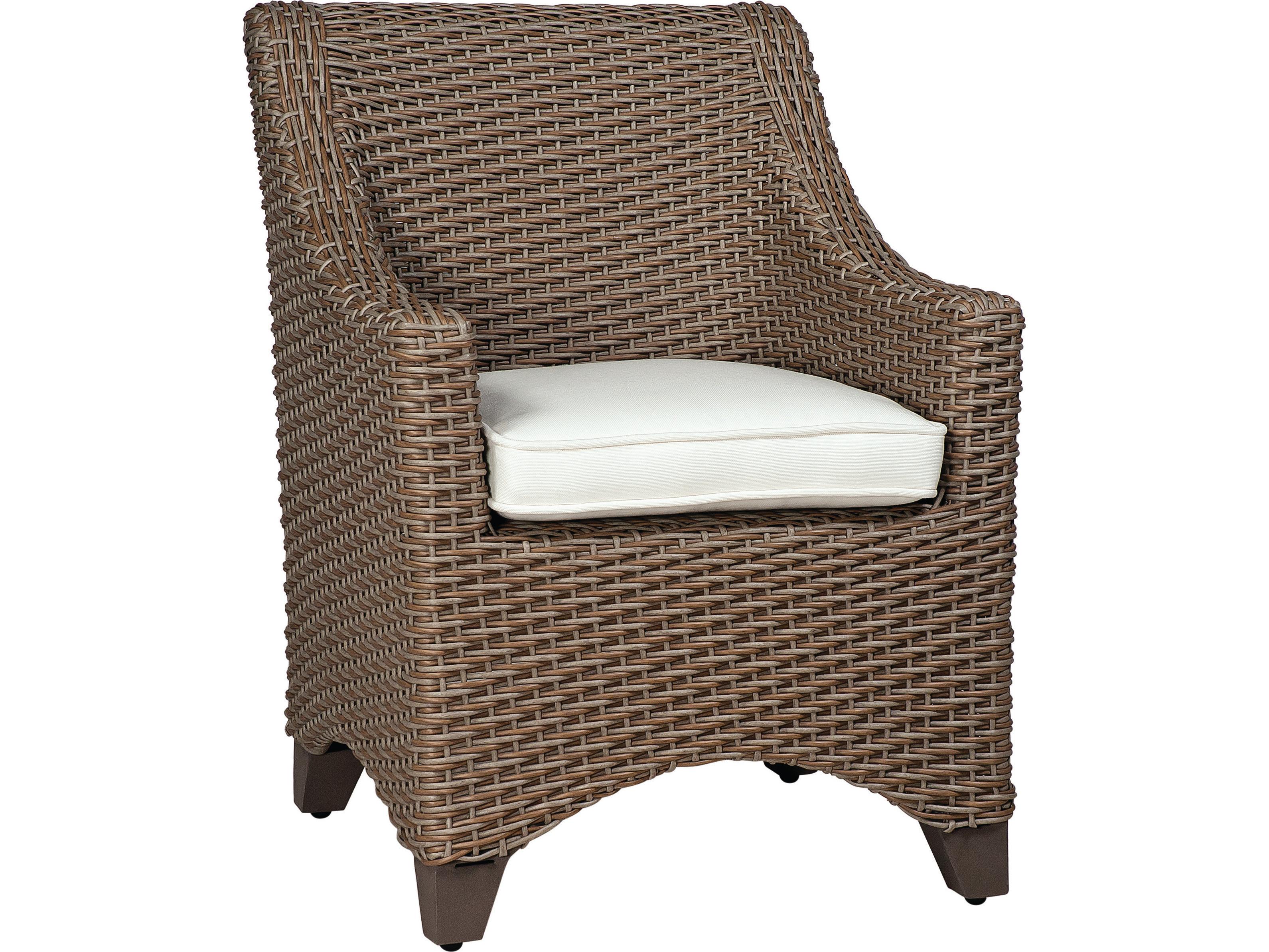 Woodard Whitecraft Augusta Wicker Aged Teak Outdoor Patio Dining Arm Chair