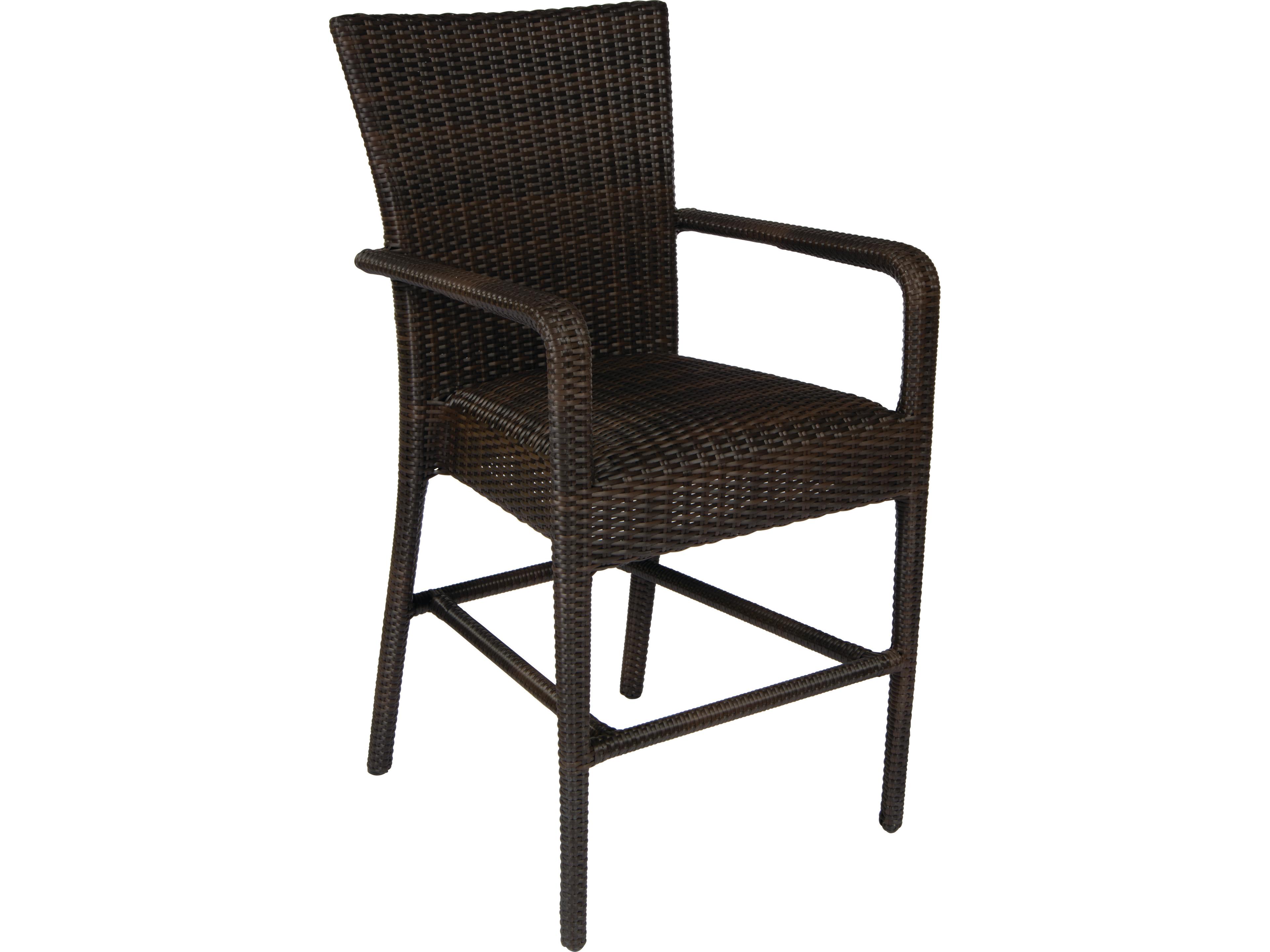 Woodard Whitecraft All Weather Wicker Padded Seat Outdoor Counter Stool with Arms