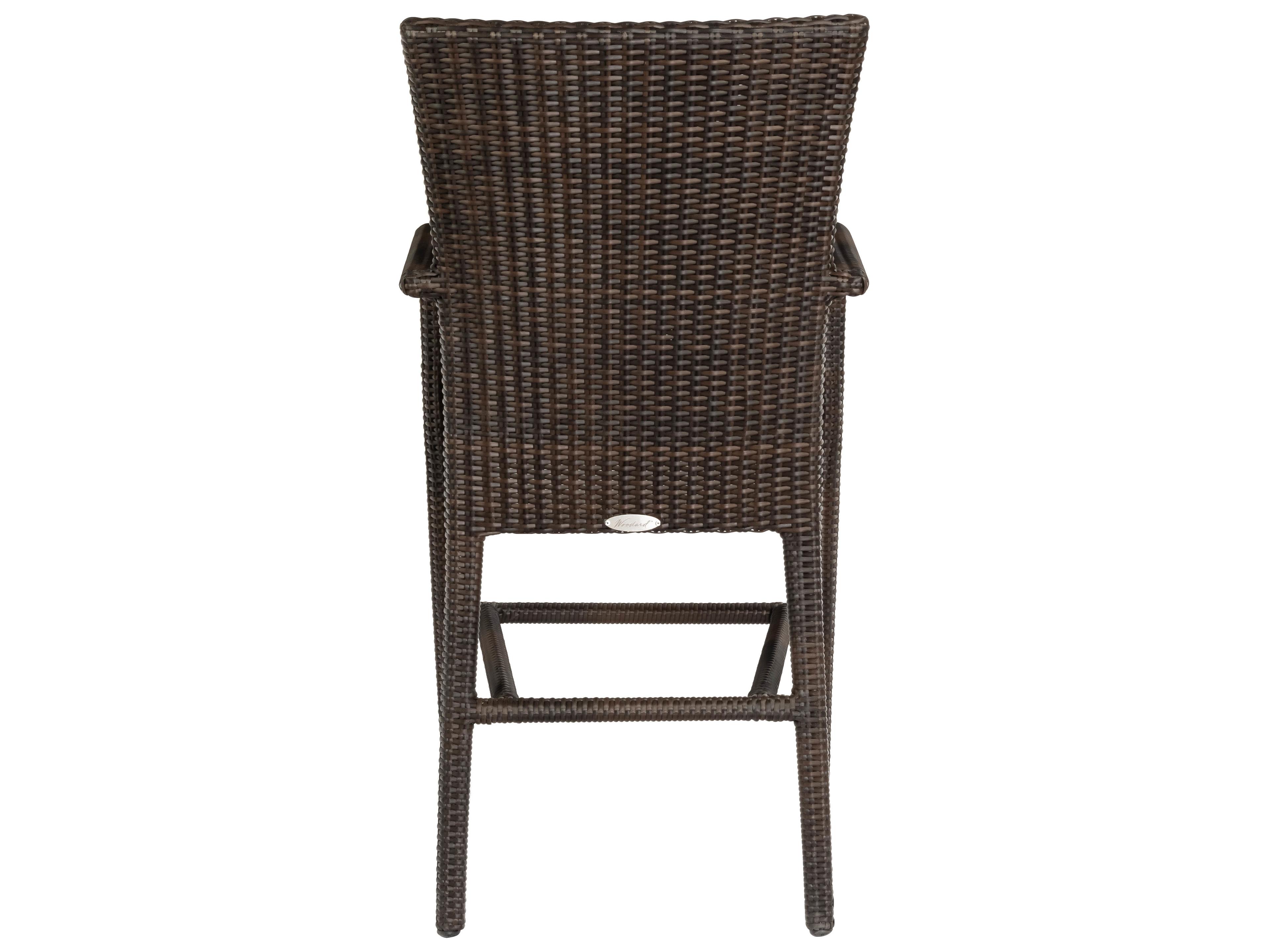Woodard Whitecraft All Weather Wicker Padded Seat Outdoor Counter Stool with Arms