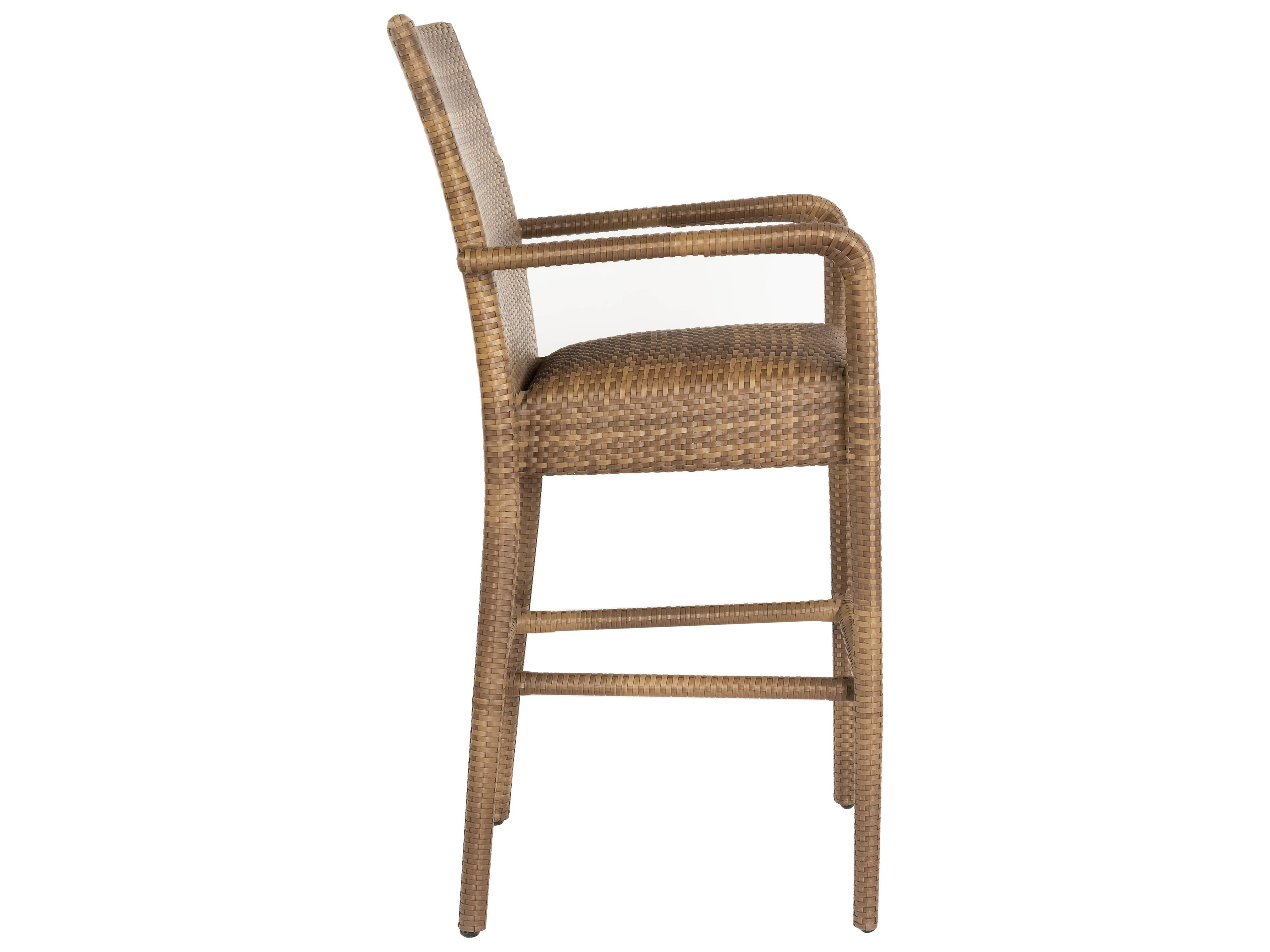 Woodard Whitecraft All Weather Wicker Padded Seat Patio Bar Stool with Arms