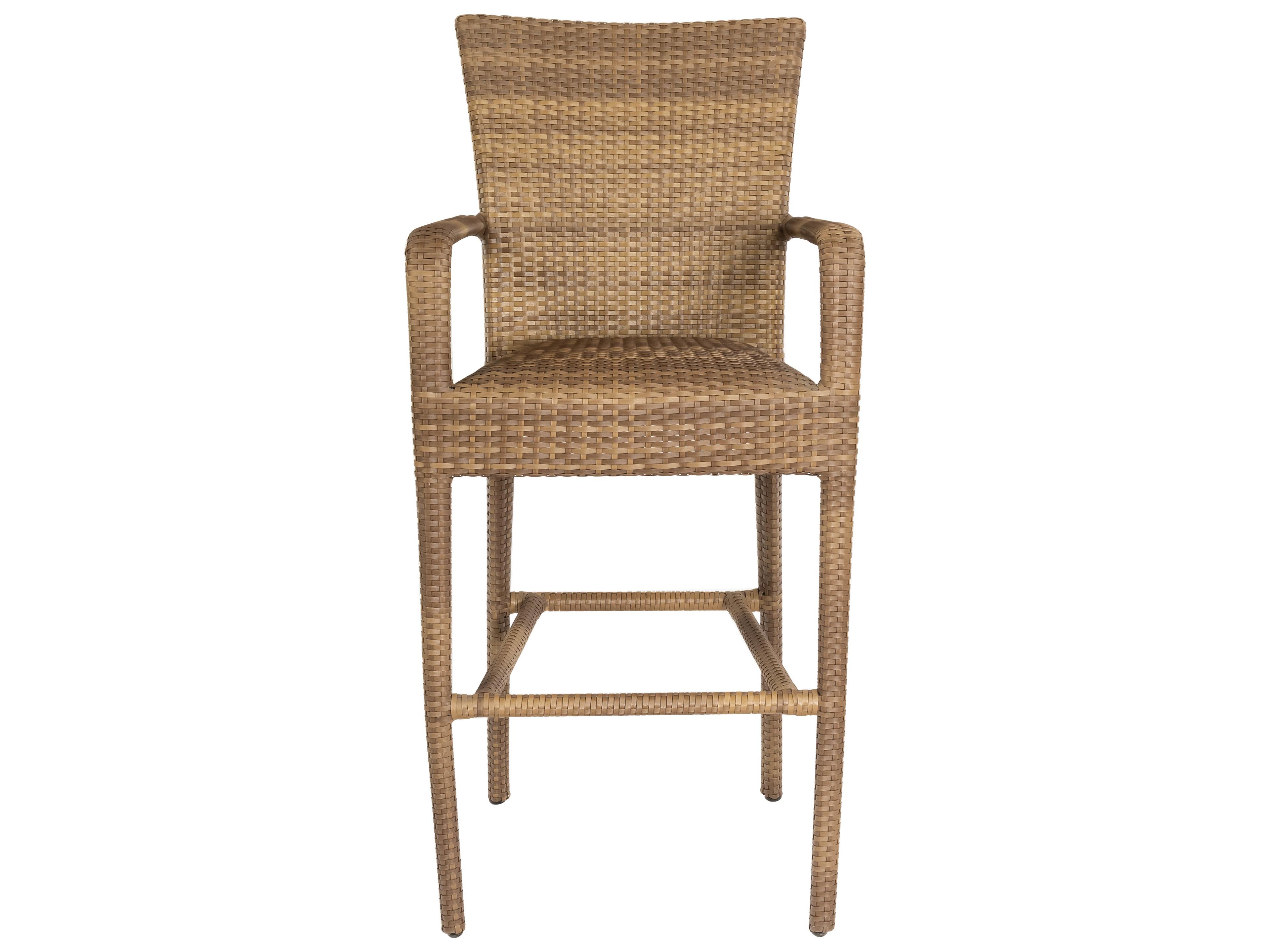 Woodard Whitecraft All Weather Wicker Padded Seat Patio Bar Stool with Arms