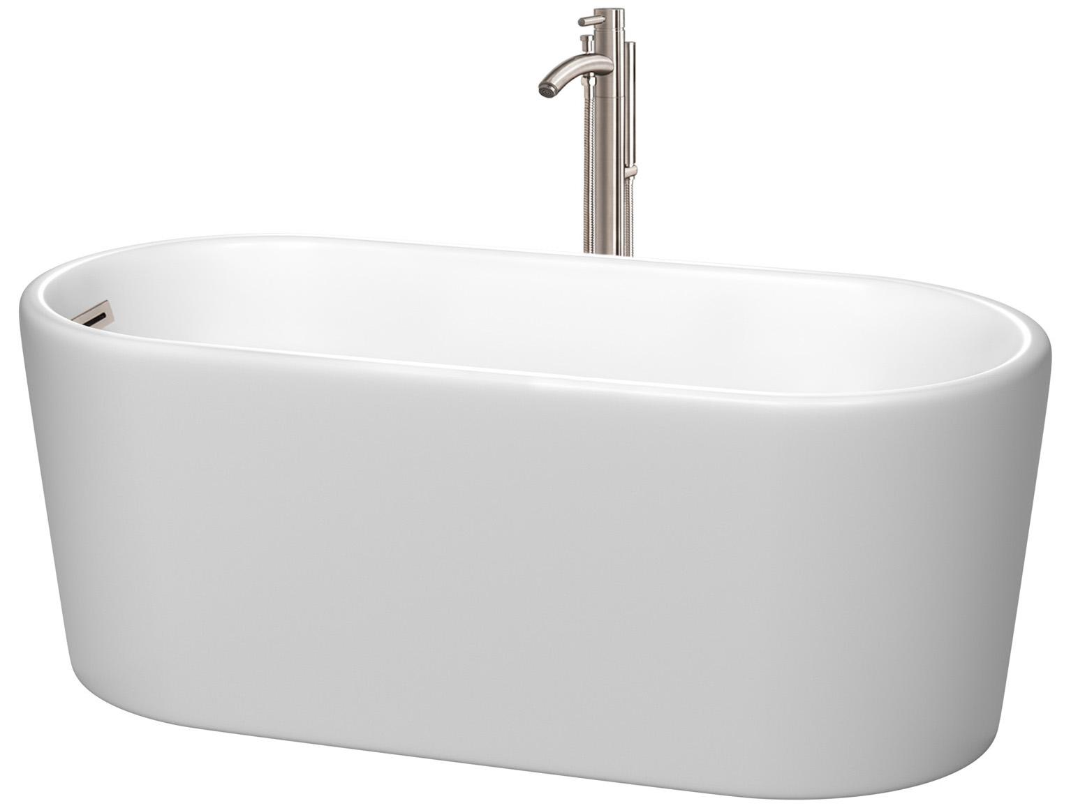 Wyndham Collection Ursula Matte White Bathtub with Floor Mounted Faucet, Drain and Overflow Trim