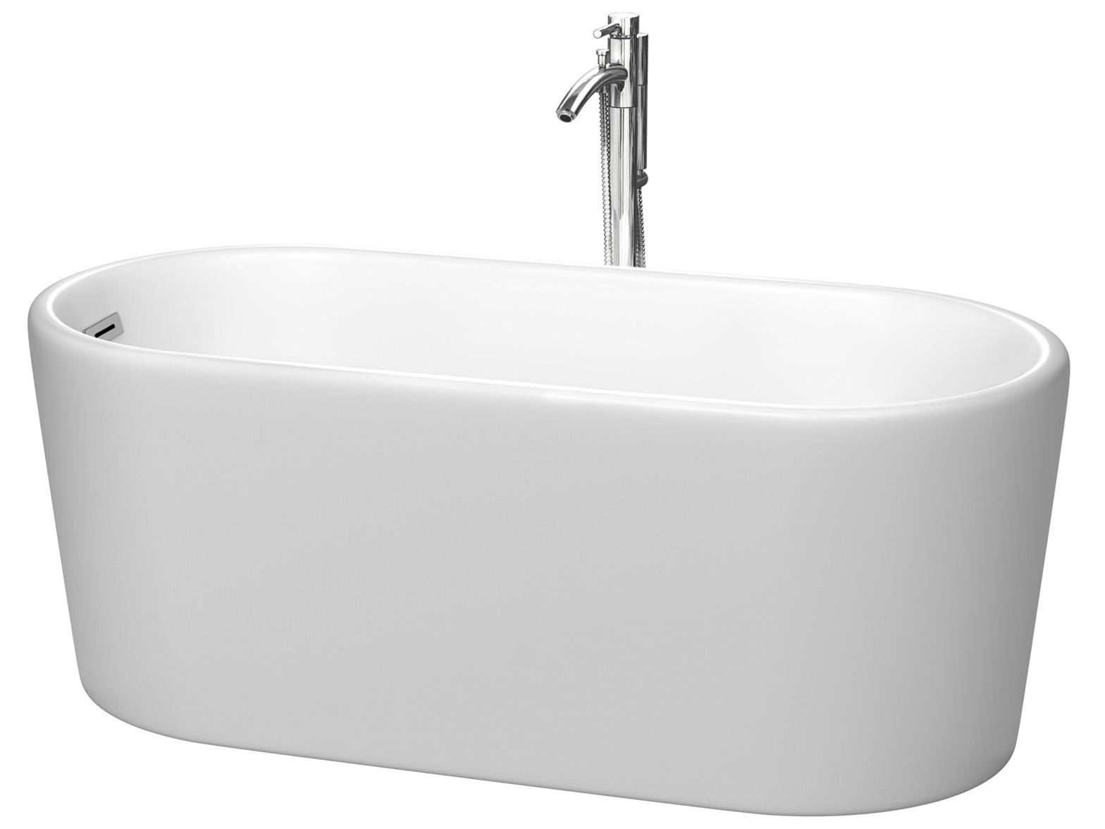 Wyndham Collection Ursula Matte White Bathtub with Floor Mounted Faucet, Drain and Overflow Trim