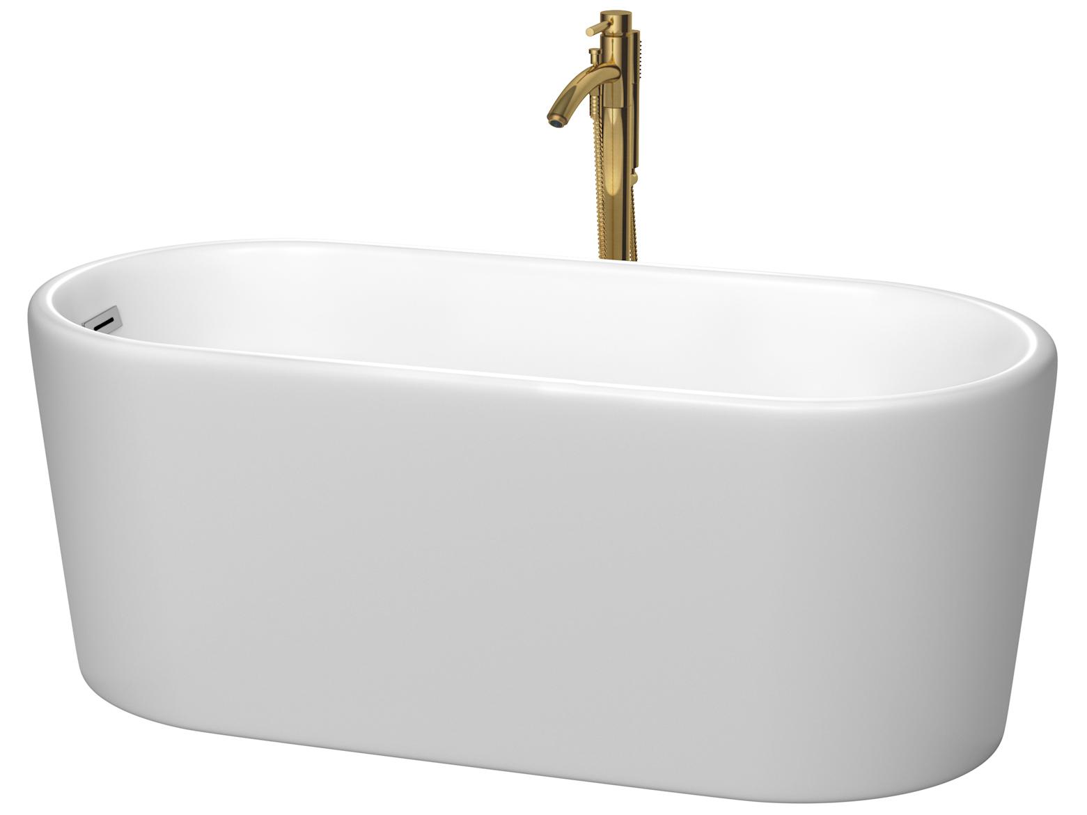 Wyndham Collection Ursula Matte White Bathtub with Polished Chrome Trim and Floor Mounted Faucet