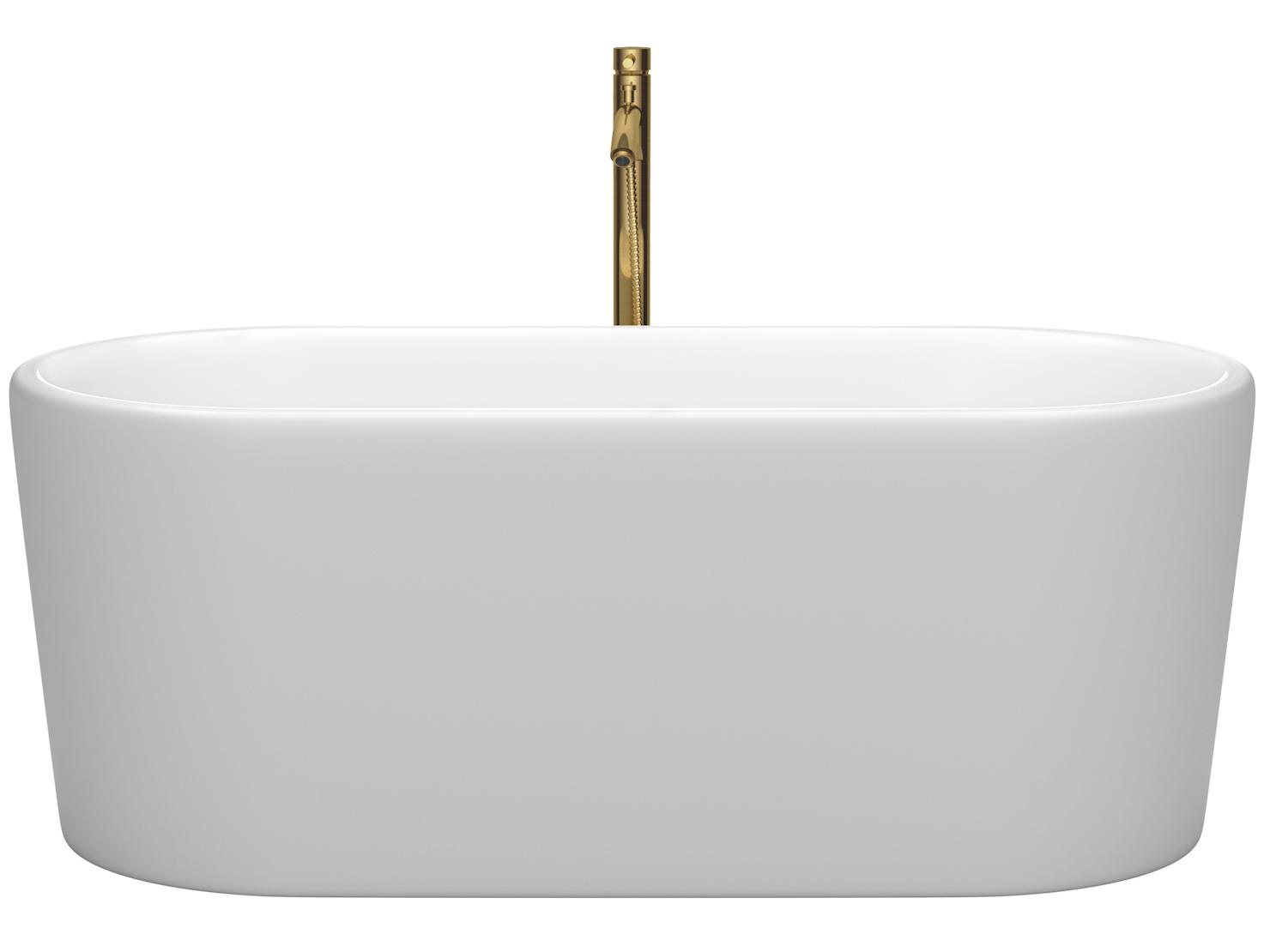 Wyndham Collection Ursula Matte White Bathtub with Polished Chrome Trim and Floor Mounted Faucet