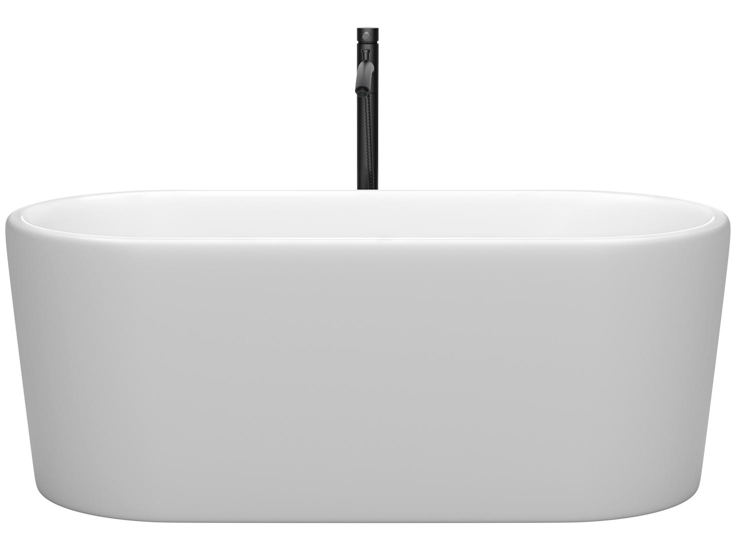 Wyndham Collection Ursula Matte White Bathtub with Shiny White Trim and Floor Mounted Faucet