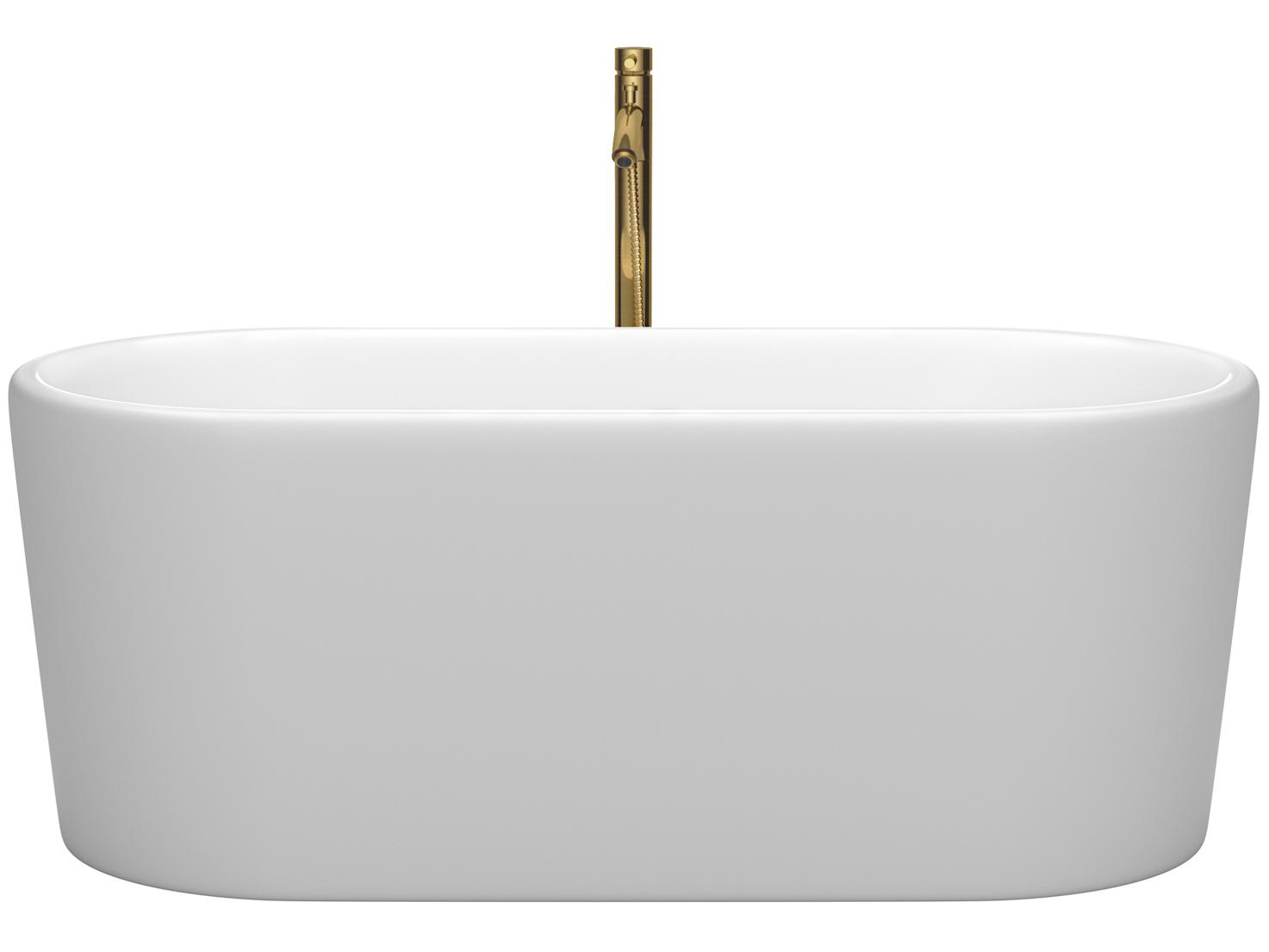 Wyndham Collection Ursula Matte White Bathtub with Shiny White Trim and Floor Mounted Faucet