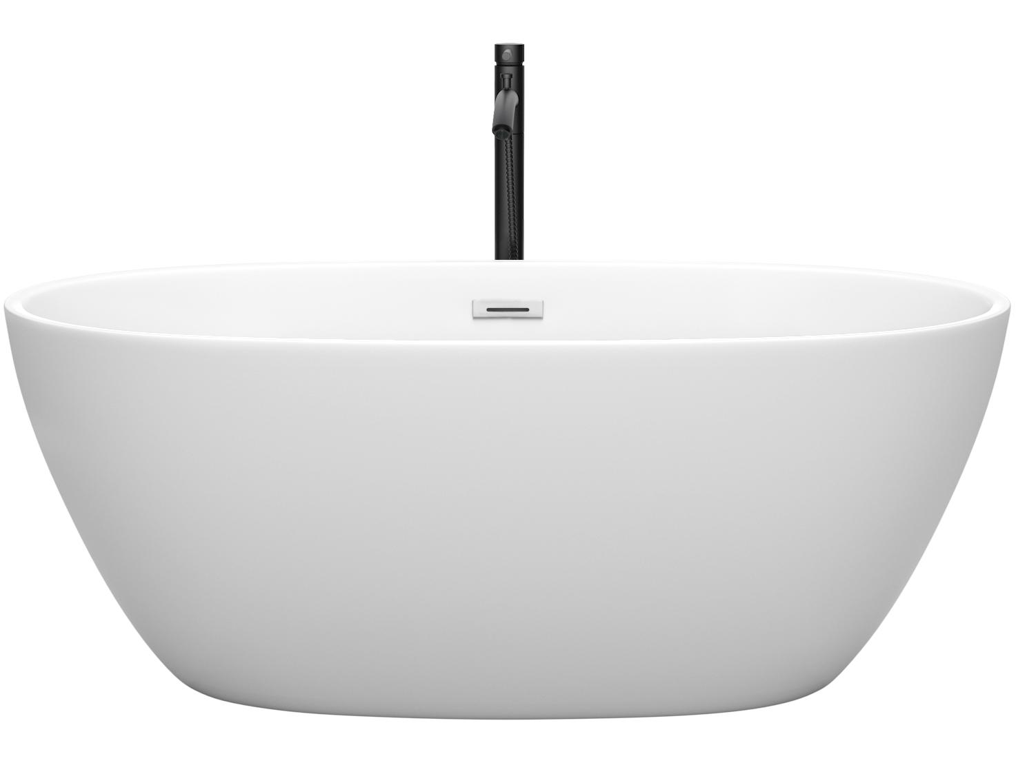 Wyndham Collection Juno Matte White Bathtub with Polished Chrome Trim and Floor Mounted Faucet