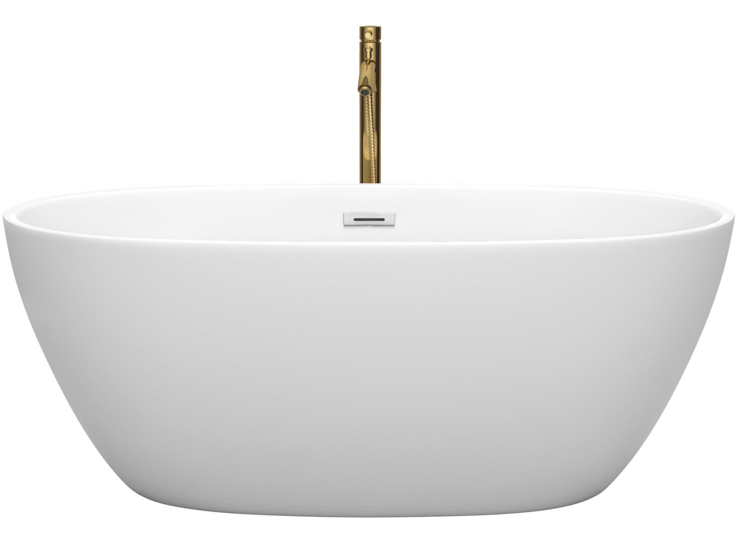 Wyndham Collection Juno Matte White Bathtub with Polished Chrome Trim and Floor Mounted Faucet