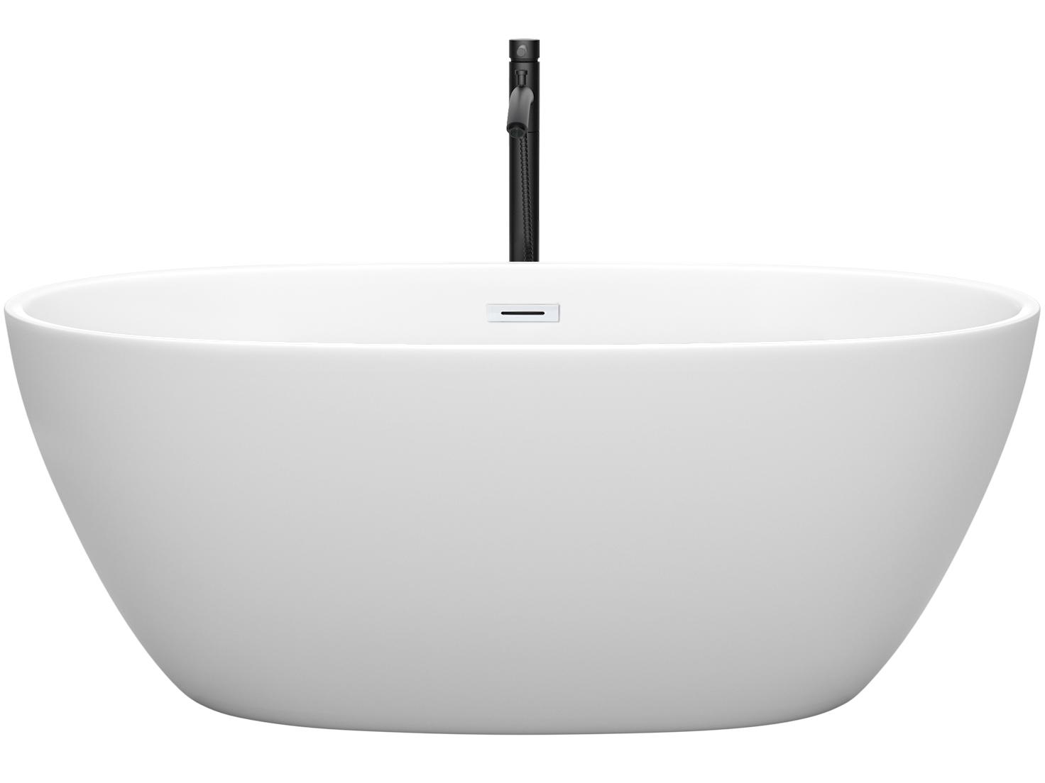 Wyndham Collection Juno Matte White Bathtub with Shiny White Trim and Floor Mounted Faucet