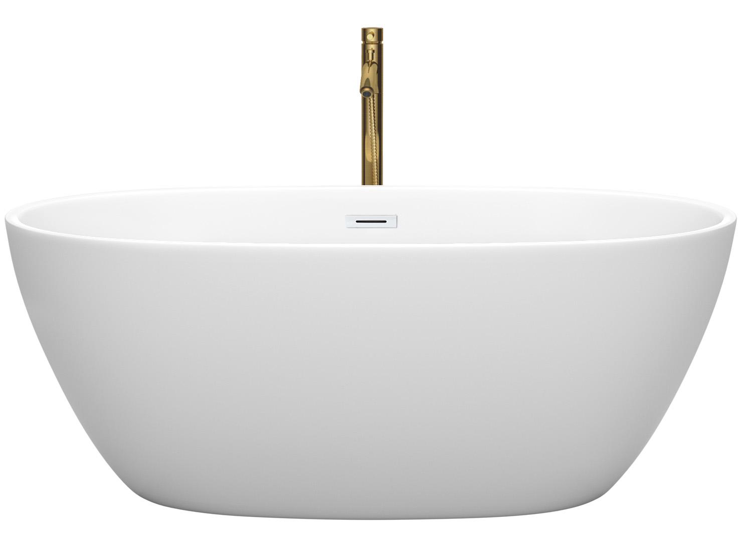 Wyndham Collection Juno Matte White Bathtub with Shiny White Trim and Floor Mounted Faucet