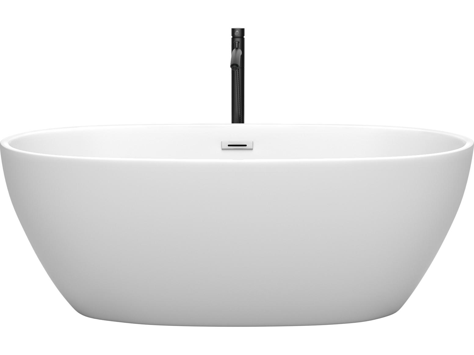 Wyndham Collection Juno Matte White Bathtub with Polished Chrome Trim and Floor Mounted Faucet