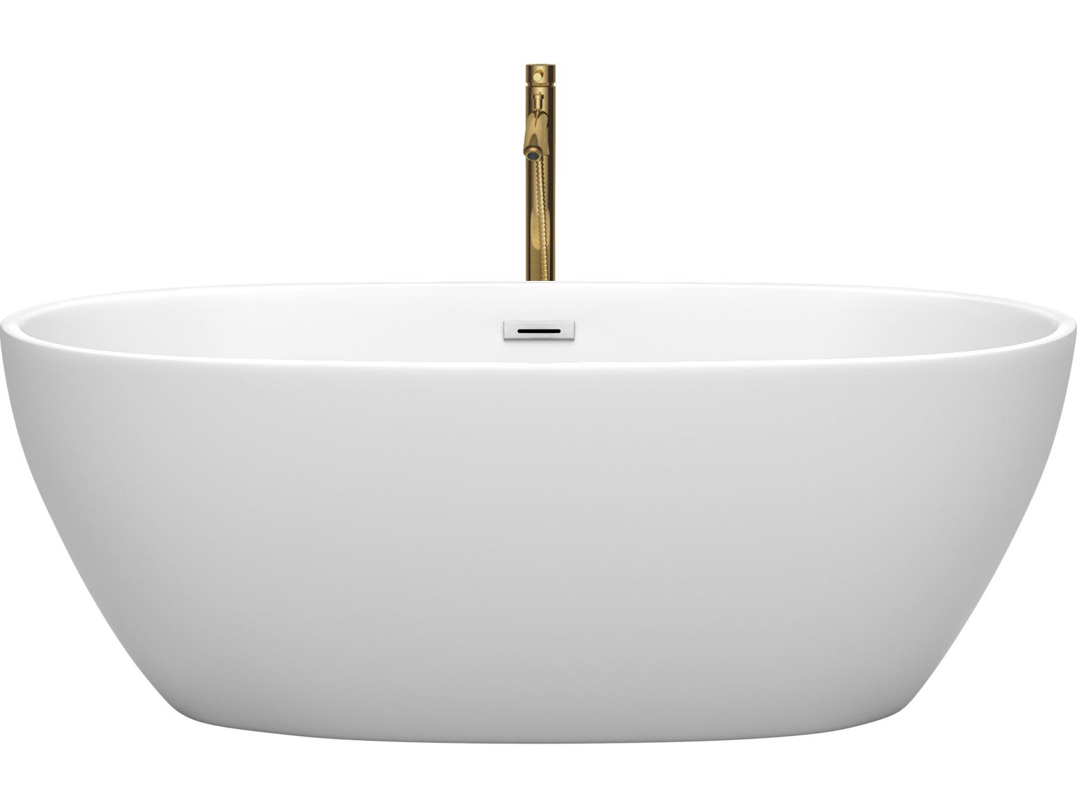 Wyndham Collection Juno Matte White Bathtub with Polished Chrome Trim and Floor Mounted Faucet