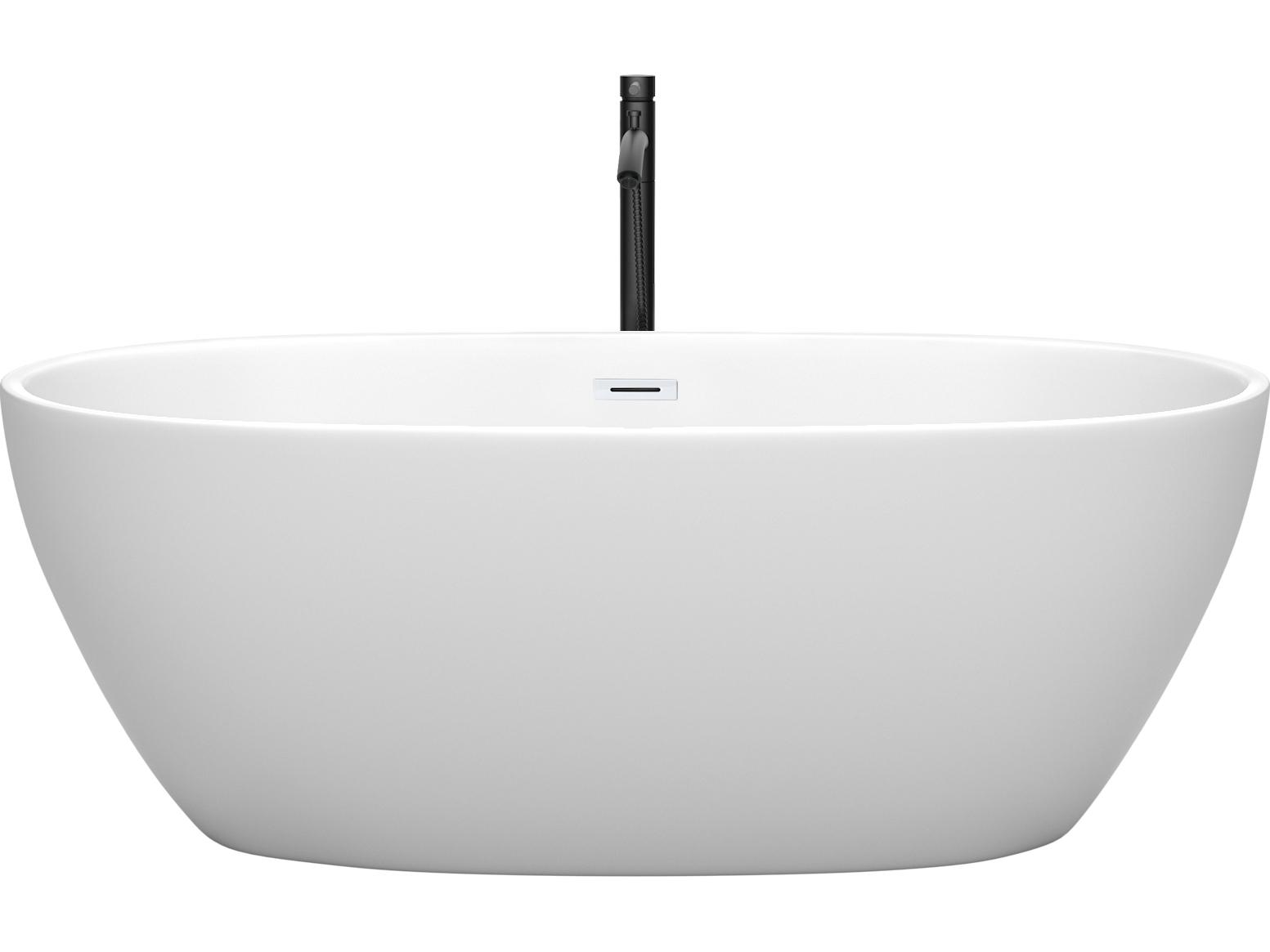 Wyndham Collection Juno Matte White Bathtub with Shiny White Trim and Floor Mounted Faucet