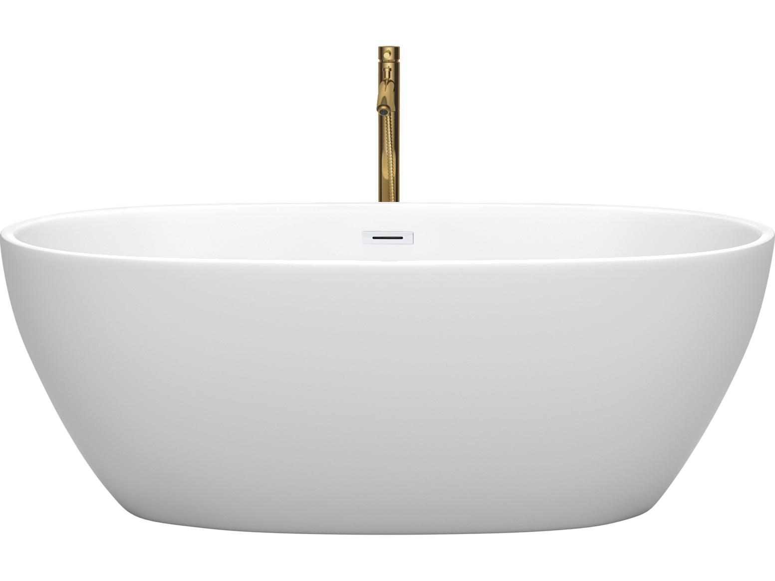 Wyndham Collection Juno Matte White Bathtub with Shiny White Trim and Floor Mounted Faucet