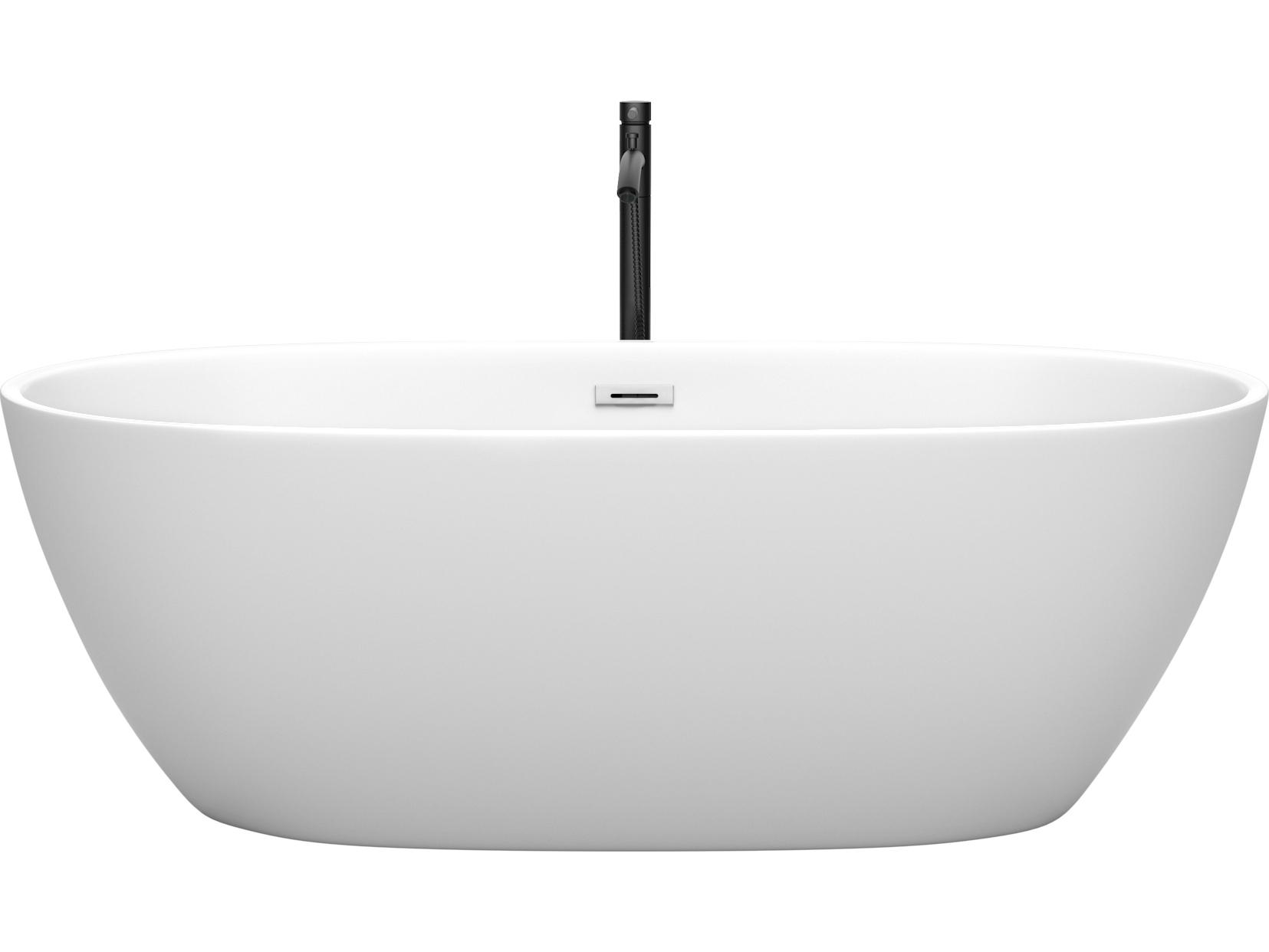 Wyndham Collection Juno Matte White Bathtub with Polished Chrome Trim and Floor Mounted Faucet