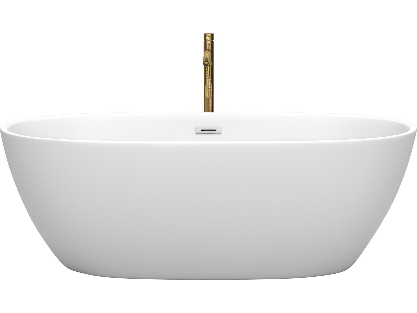 Wyndham Collection Juno Matte White Bathtub with Polished Chrome Trim and Floor Mounted Faucet