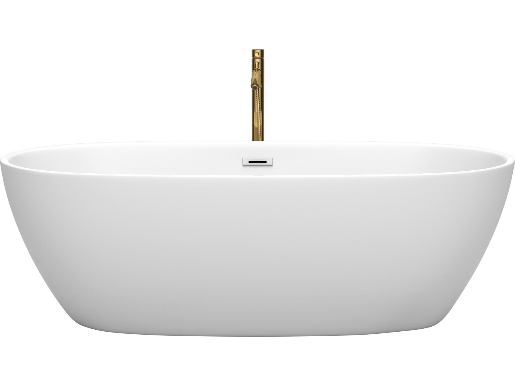 Wyndham Collection Juno Matte White Bathtub with Polished Chrome Trim and Floor Mounted Faucet
