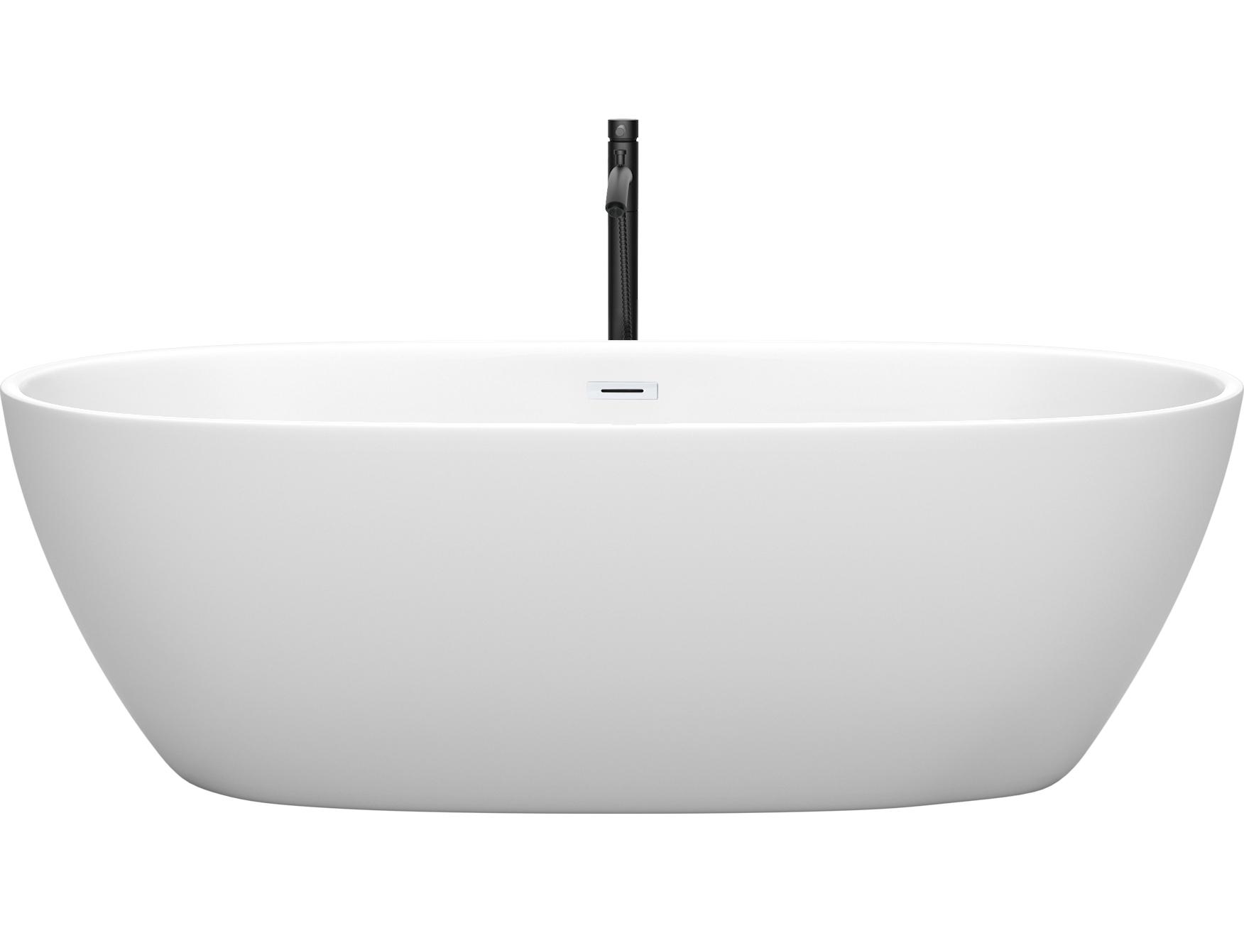 Wyndham Collection Juno Matte White Bathtub with Shiny White Trim and Floor Mounted Faucet