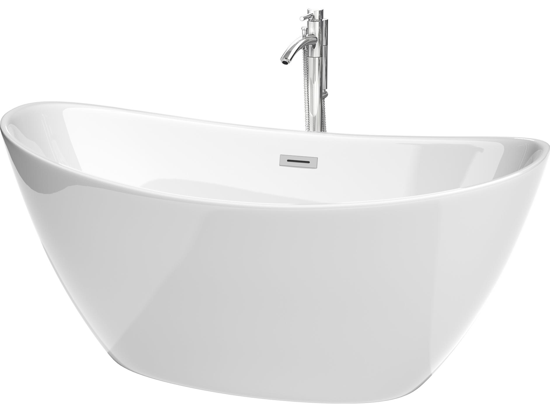 Wyndham Collection Dorrit White Bathtub with Floor Mounted Faucet, Drain and Overflow Trim