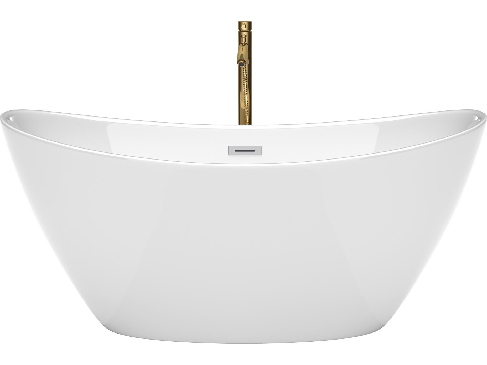 Wyndham Collection Dorrit White Bathtub with Polished Chrome Trim and Floor Mounted Faucet
