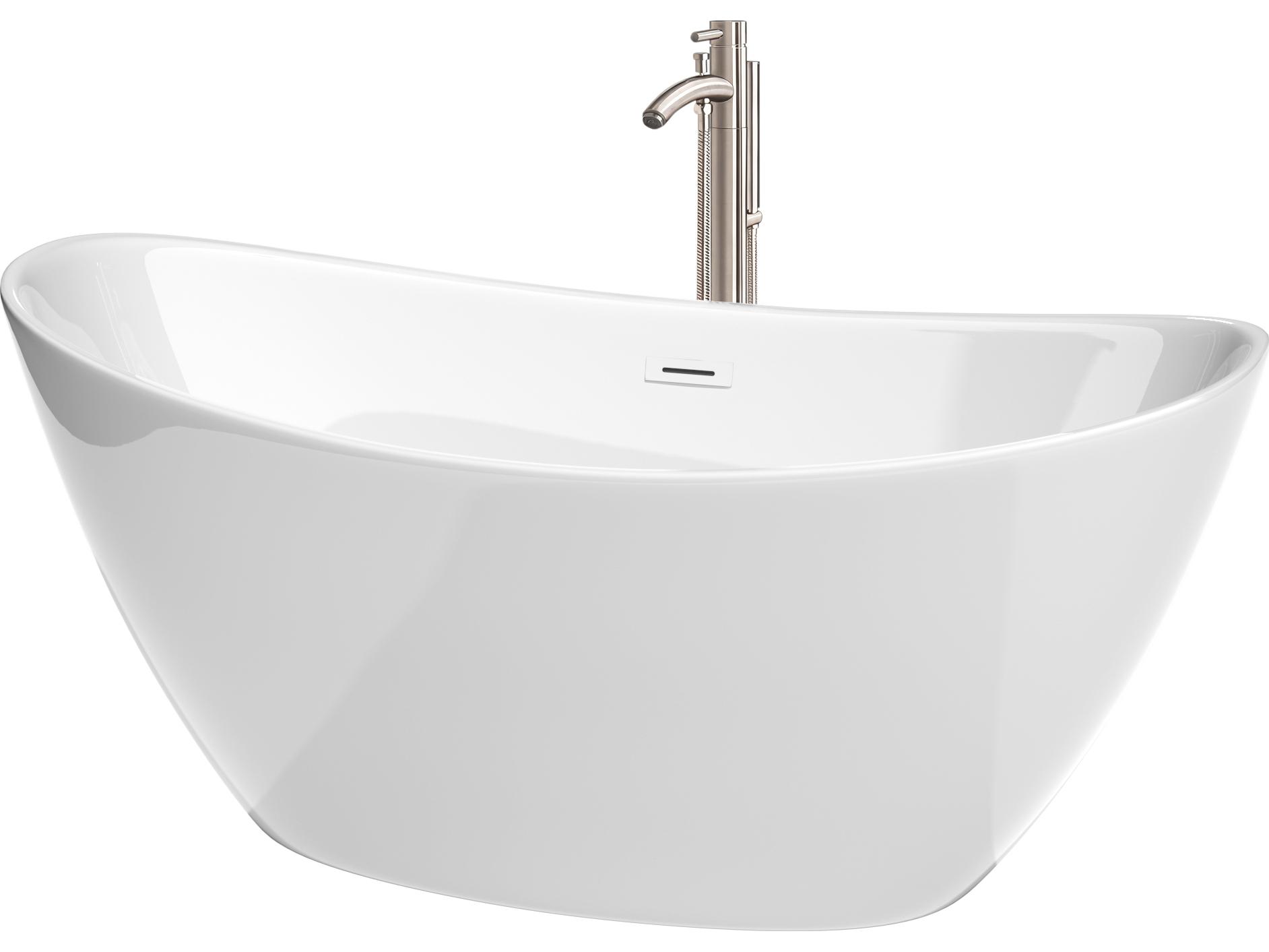 Wyndham Collection Dorrit White Bathtub with Shiny White Trim and Floor Mounted Faucet