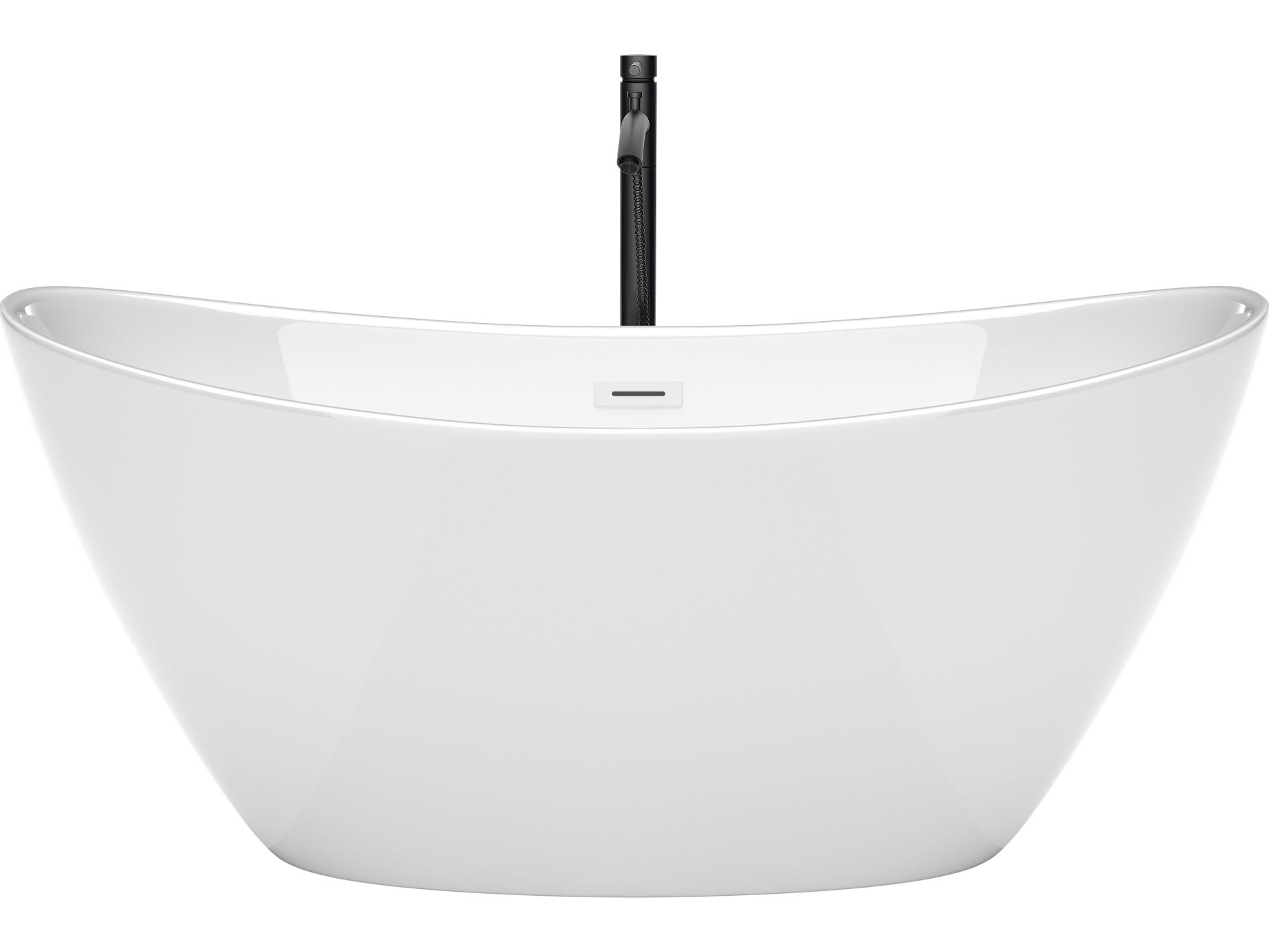 Wyndham Collection Dorrit White Bathtub with Shiny White Trim and Floor Mounted Faucet