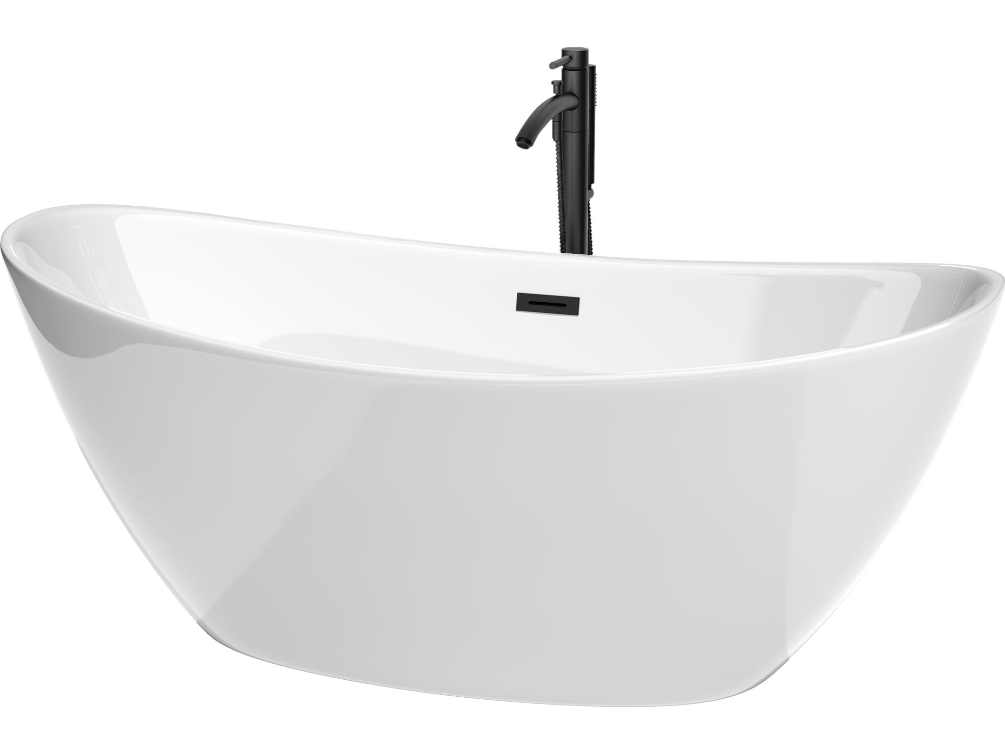 Wyndham Collection Dorrit White Bathtub with Floor Mounted Faucet, Drain and Overflow Trim