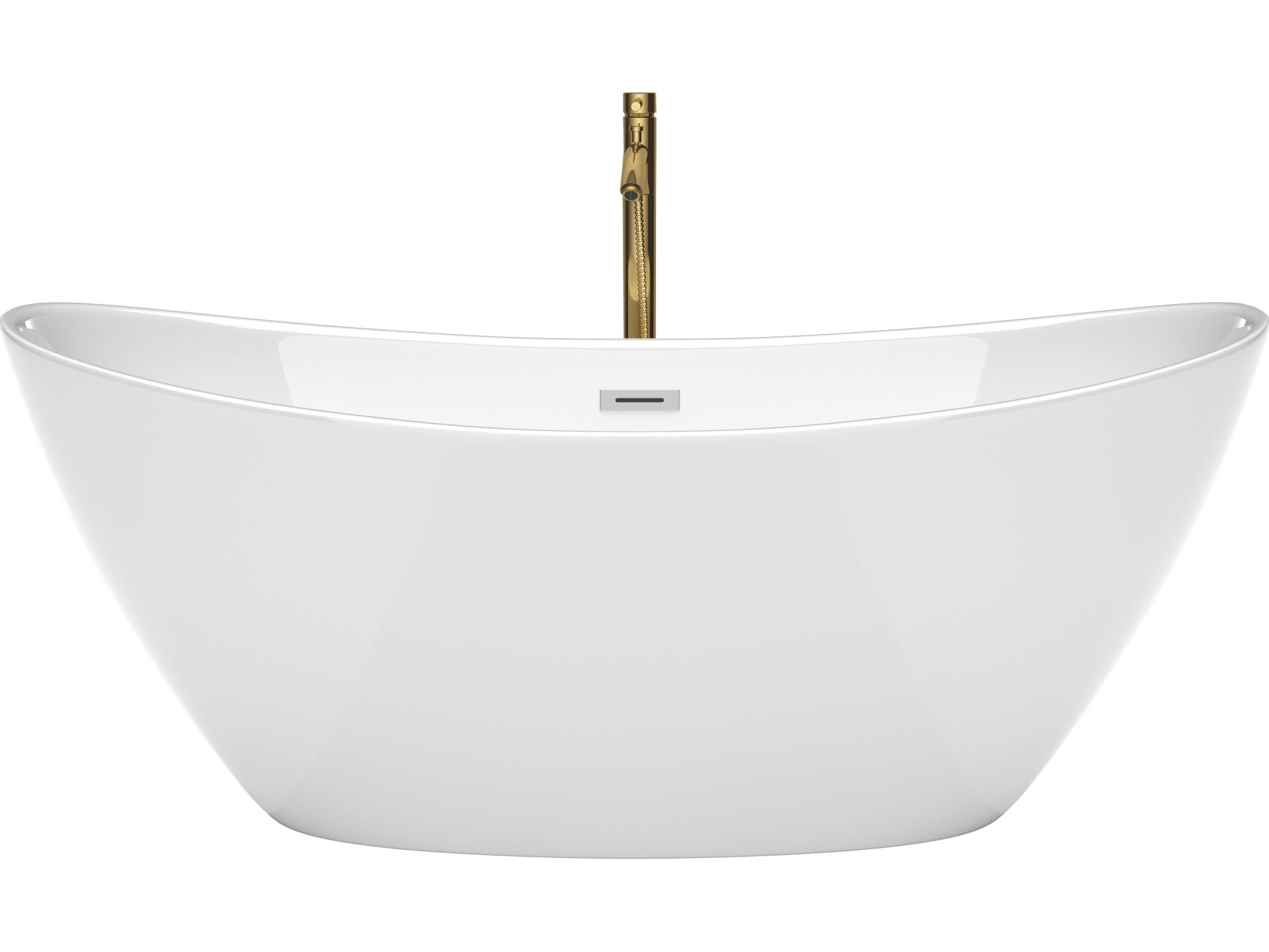 Wyndham Collection Dorrit White Bathtub with Polished Chrome Trim and Floor Mounted Faucet