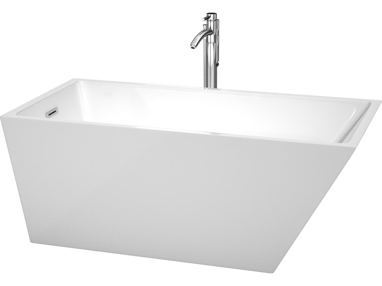 Wyndham Collection Hannah White Bathtub with Floor Mounted Faucet, Drain and Overflow Trim