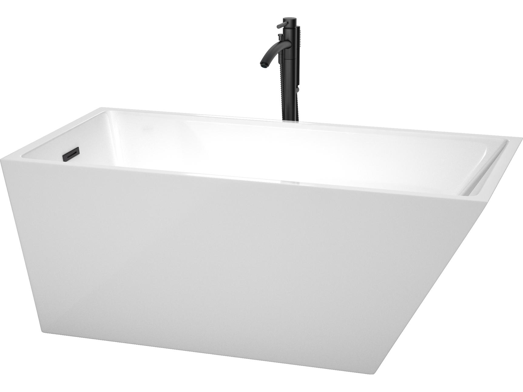 Wyndham Collection Hannah White Bathtub with Floor Mounted Faucet, Drain and Overflow Trim