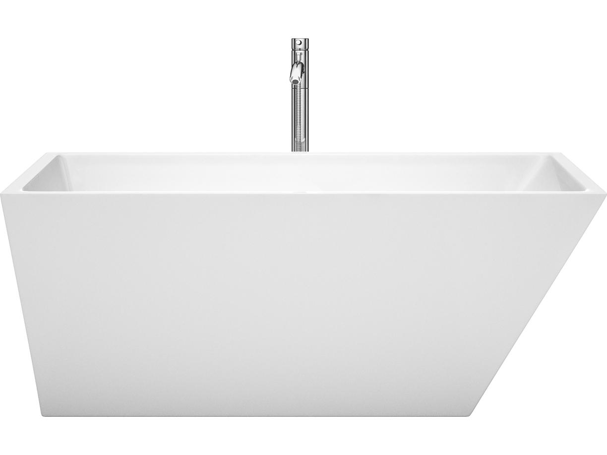 Wyndham Collection Hannah White Bathtub with Floor Mounted Faucet, Drain and Overflow Trim