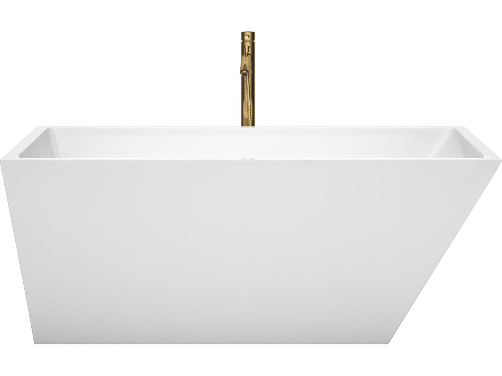 Wyndham Collection Hannah White Bathtub with Shiny White Trim and Floor Mounted Faucet