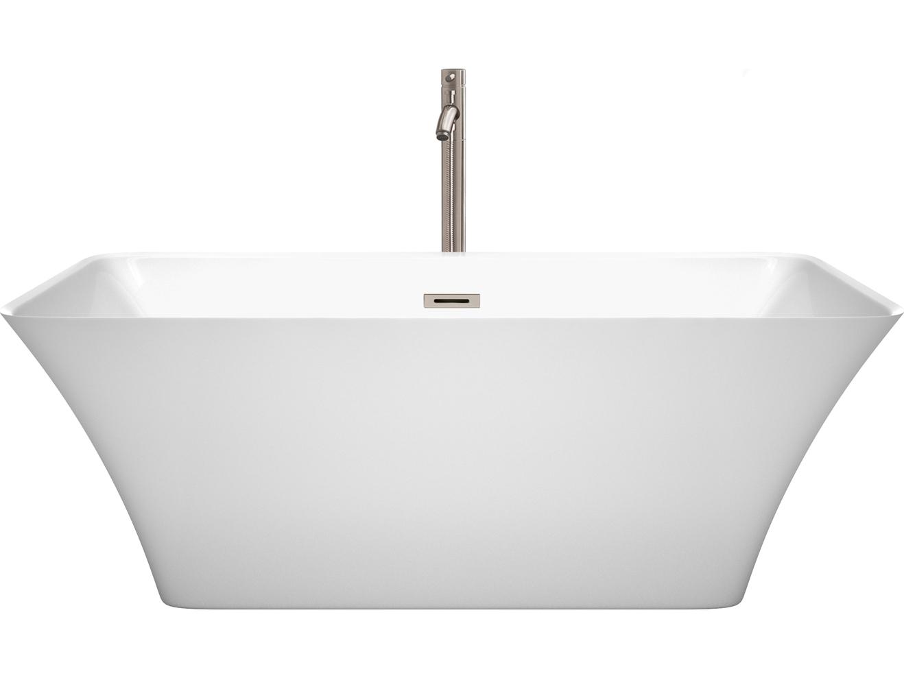 Wyndham Collection Tiffany White Bathtub with Floor Mounted Faucet, Drain and Overflow Trim