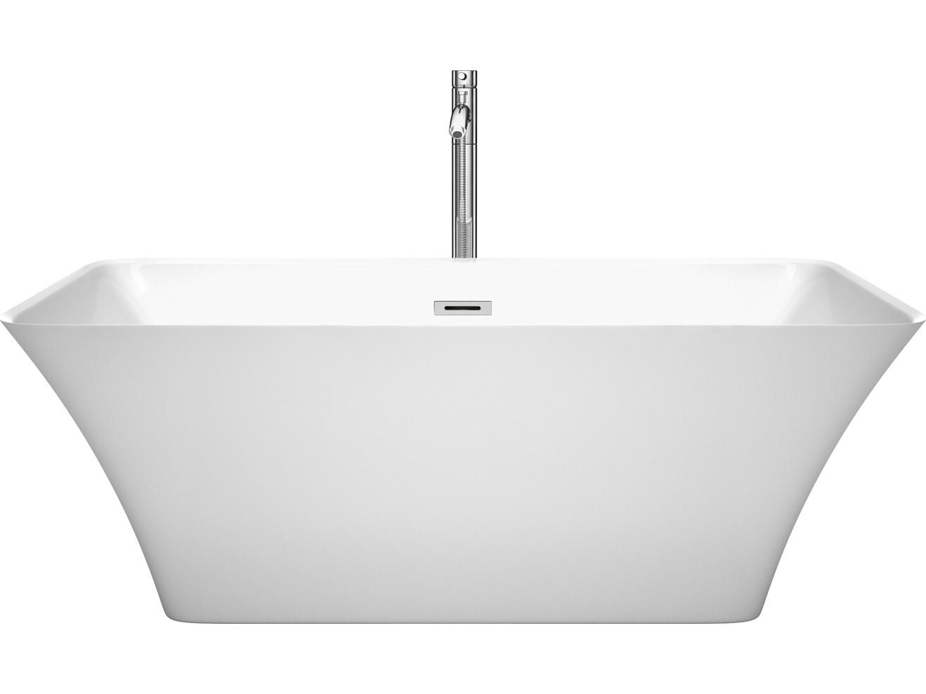 Wyndham Collection Tiffany White Bathtub with Floor Mounted Faucet, Drain and Overflow Trim