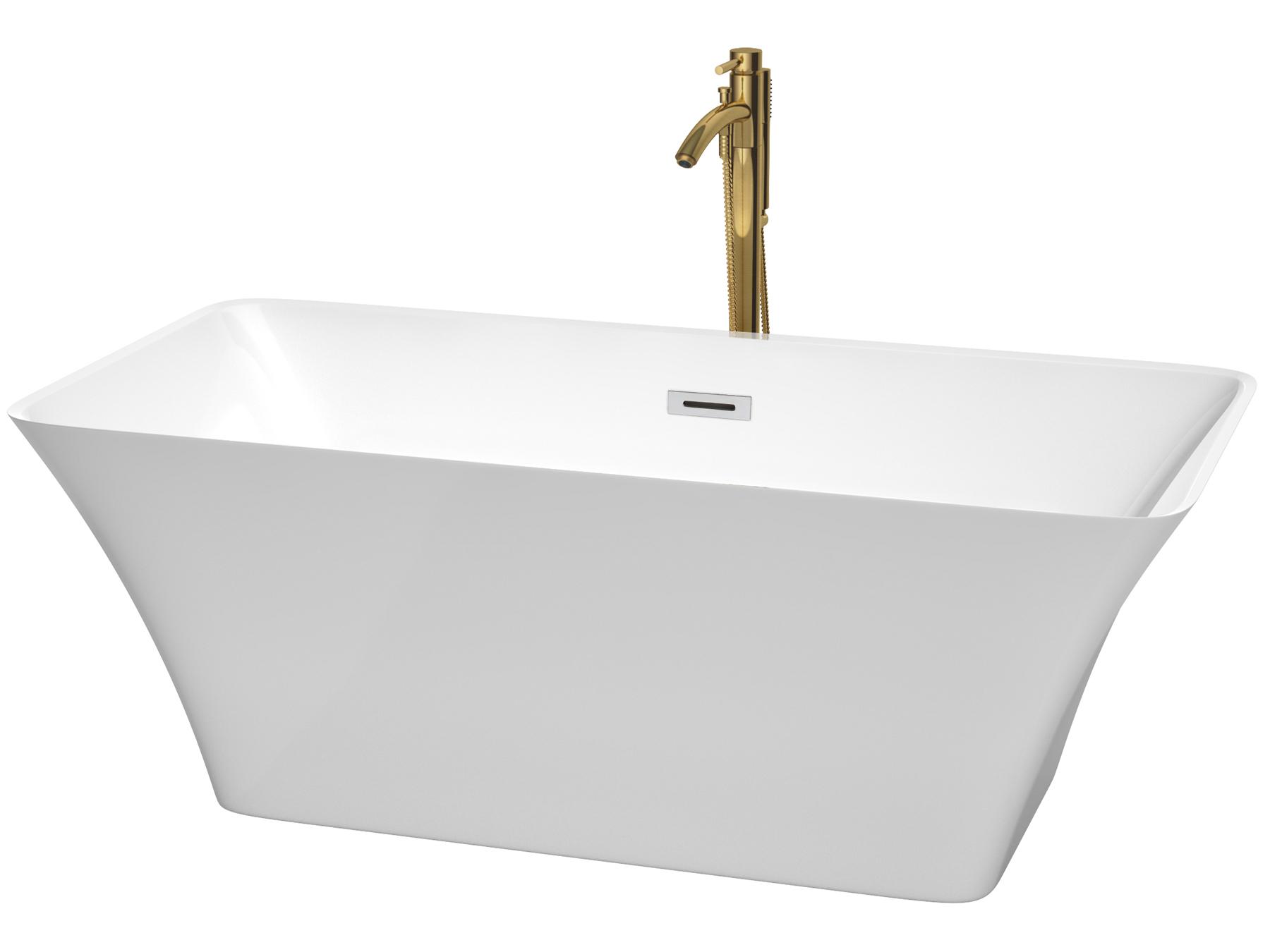 Wyndham Collection Tiffany White Bathtub with Polished Chrome Trim and Floor Mounted Faucet