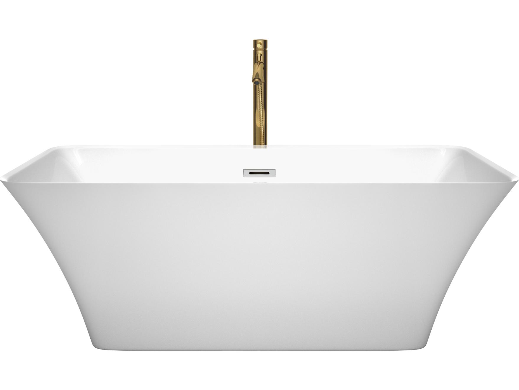 Wyndham Collection Tiffany White Bathtub with Polished Chrome Trim and Floor Mounted Faucet