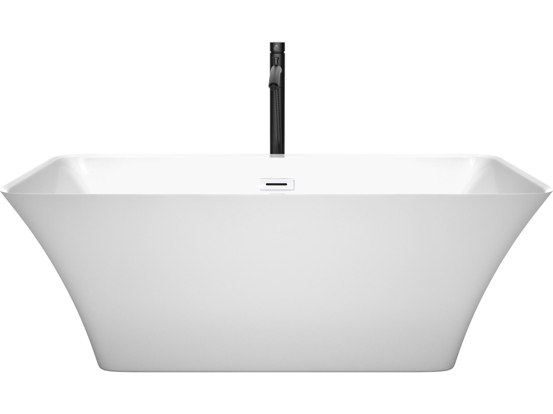 Wyndham Collection Tiffany White Bathtub with Shiny White Trim and Floor Mounted Faucet