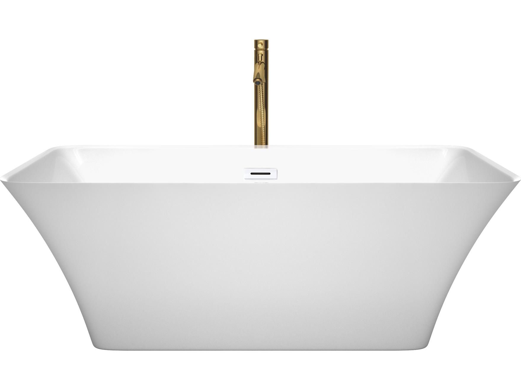 Wyndham Collection Tiffany White Bathtub with Shiny White Trim and Floor Mounted Faucet