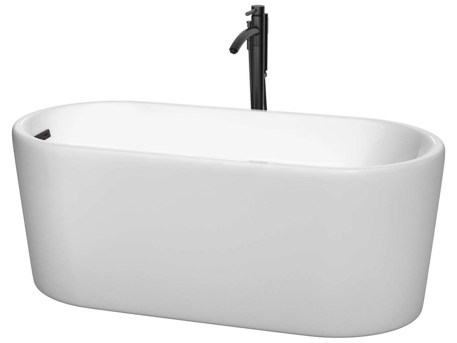 Wyndham Collection Ursula White Bathtub with Floor Mounted Faucet, Drain and Overflow Trim