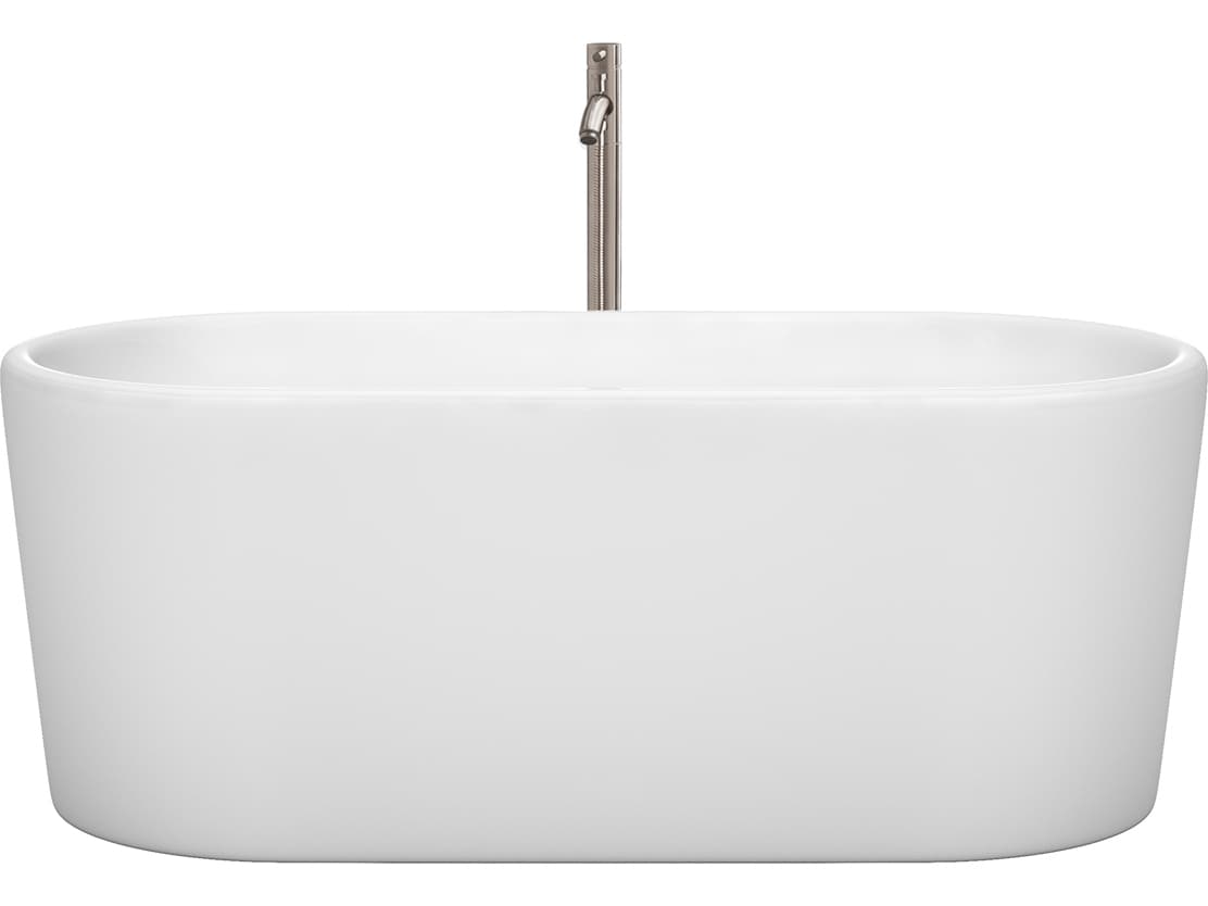 Wyndham Collection Ursula White Bathtub with Floor Mounted Faucet, Drain and Overflow Trim