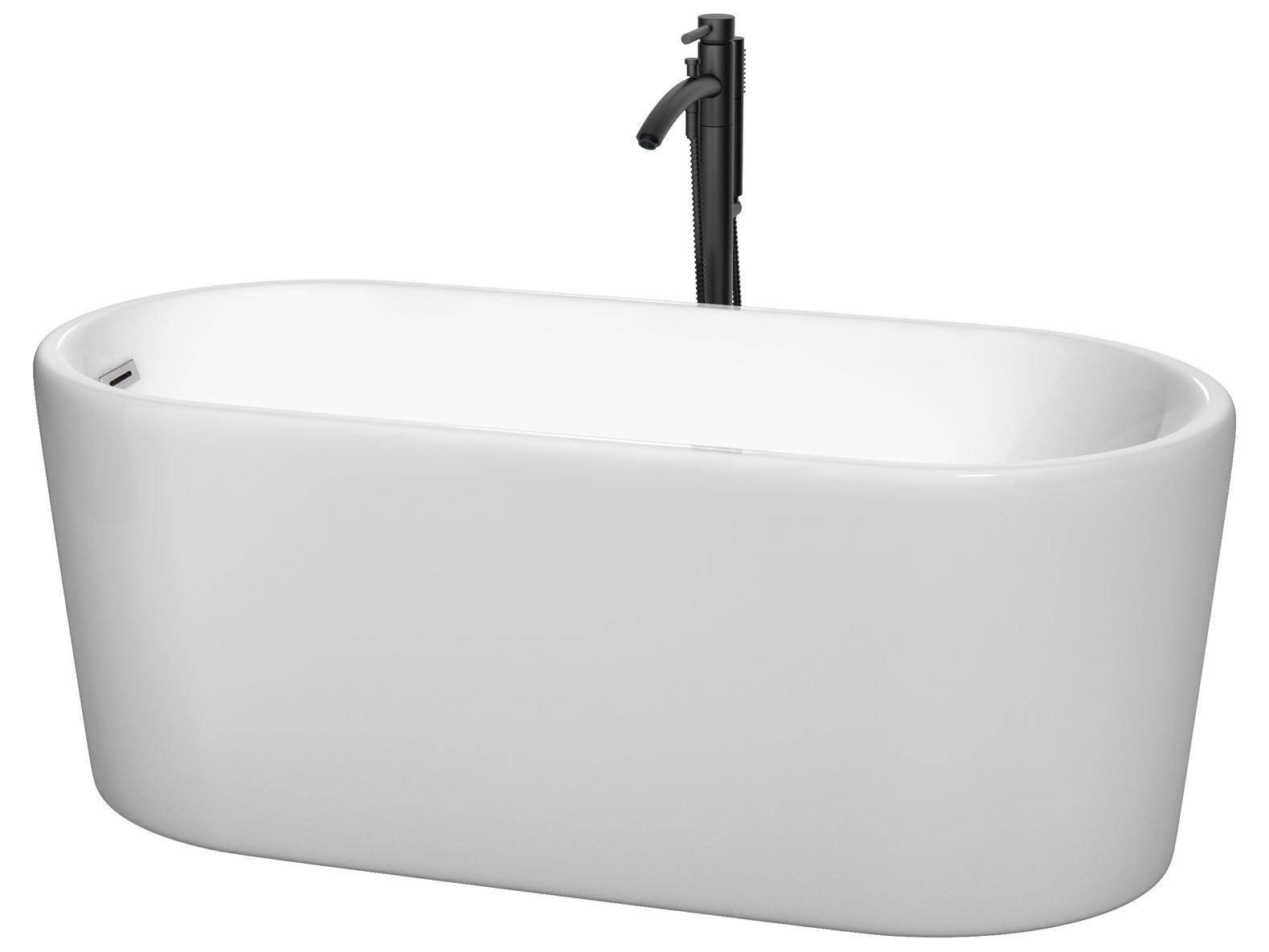 Wyndham Collection Ursula White Bathtub with Polished Chrome Trim and Floor Mounted Faucet
